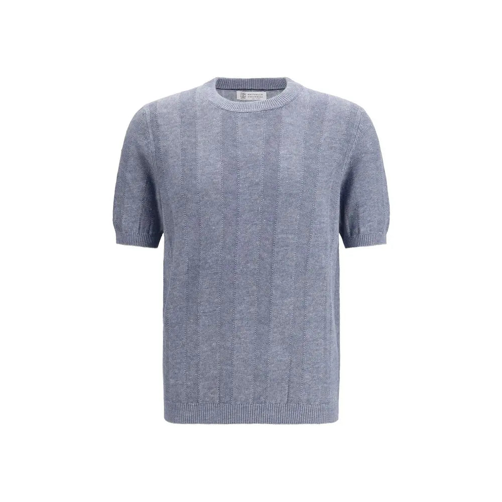 Brunello Cucinelli Blue Linen T-Shirt Brunello Cucinelli