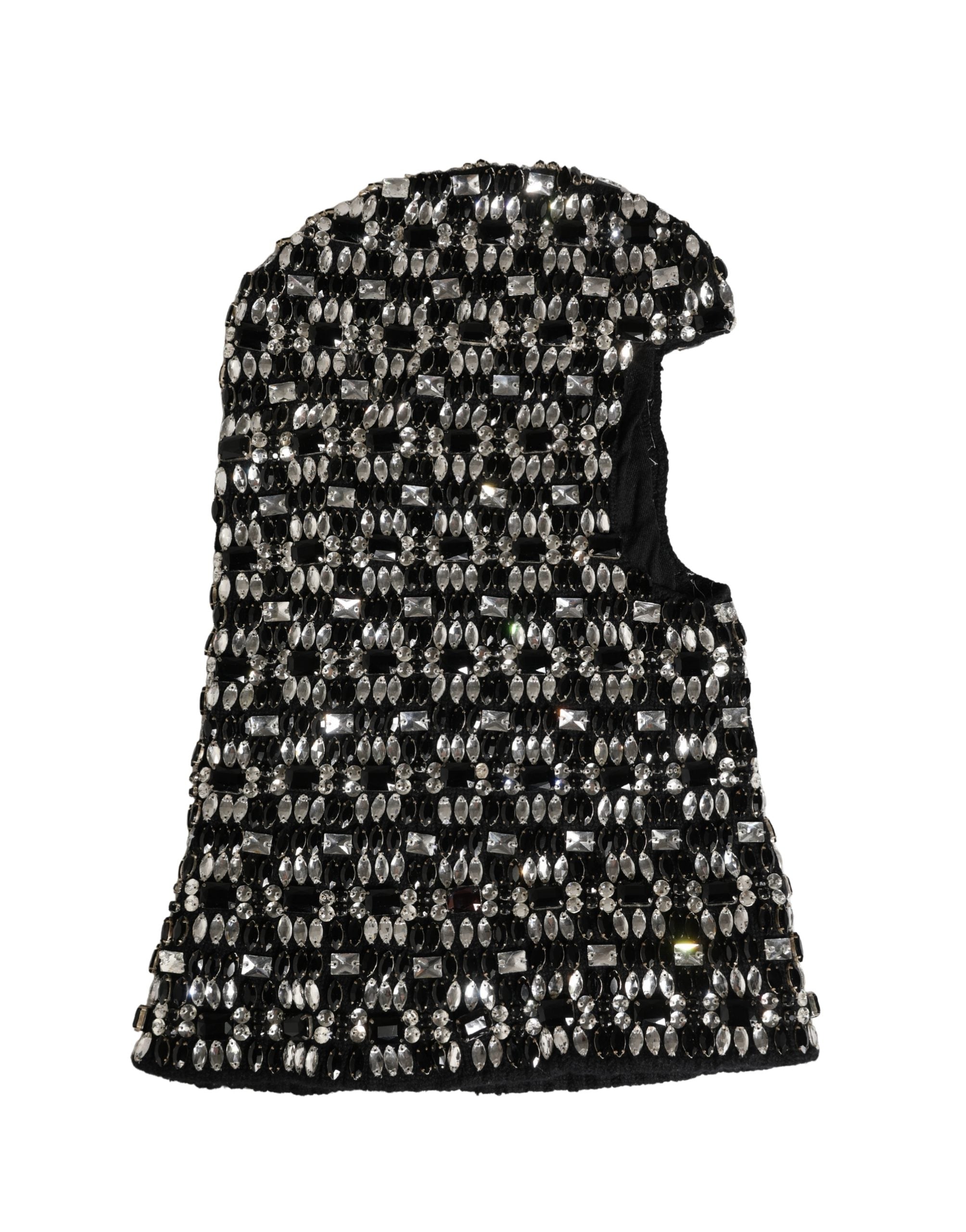Dolce & Gabbana Black Wool Crystal Embellished Balaclava Hat Dolce & Gabbana
