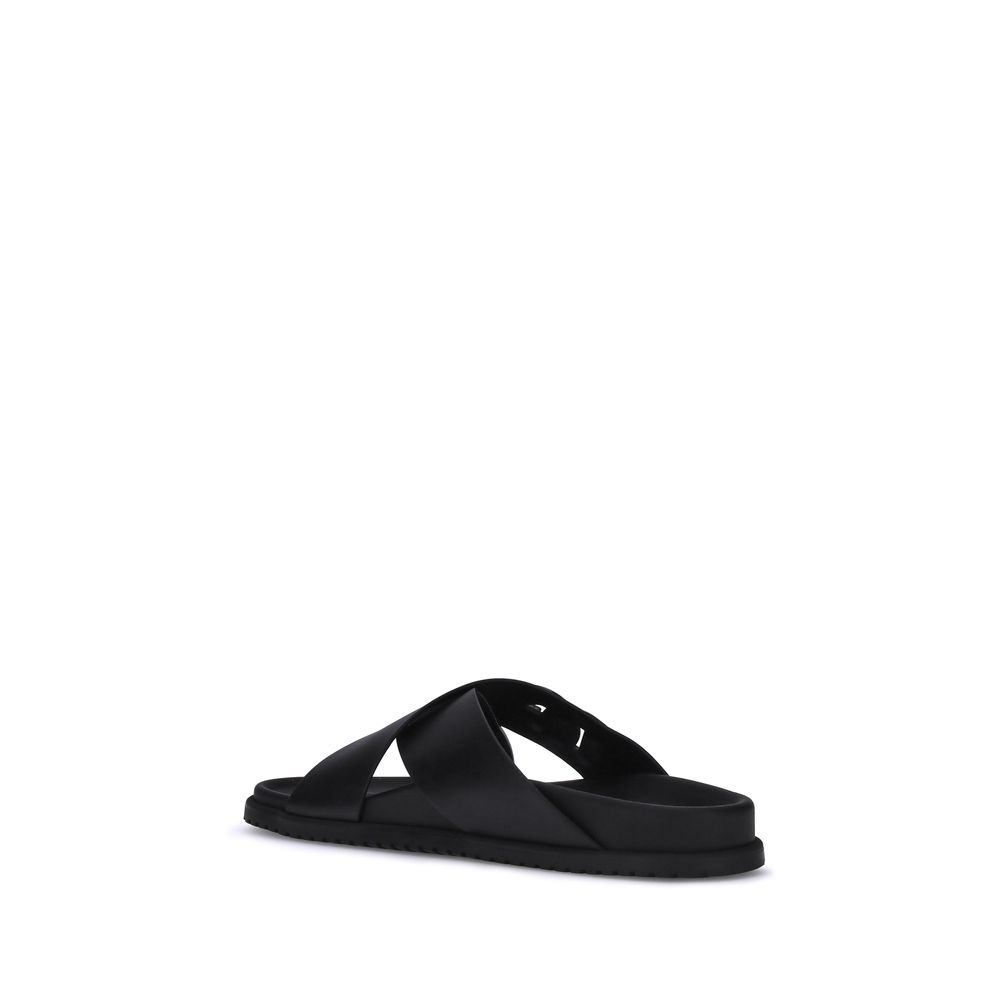 Dolce & Gabbana Black Calf Leather Bos Taurus Flat Sandals Dolce & Gabbana