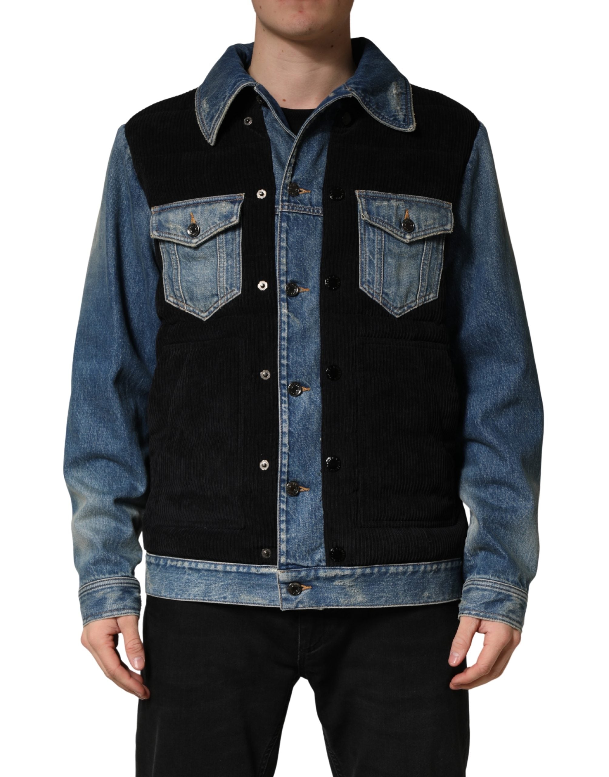 Dolce & Gabbana Black Blue Cotton Denim Blouson Men Jacket Dolce & Gabbana