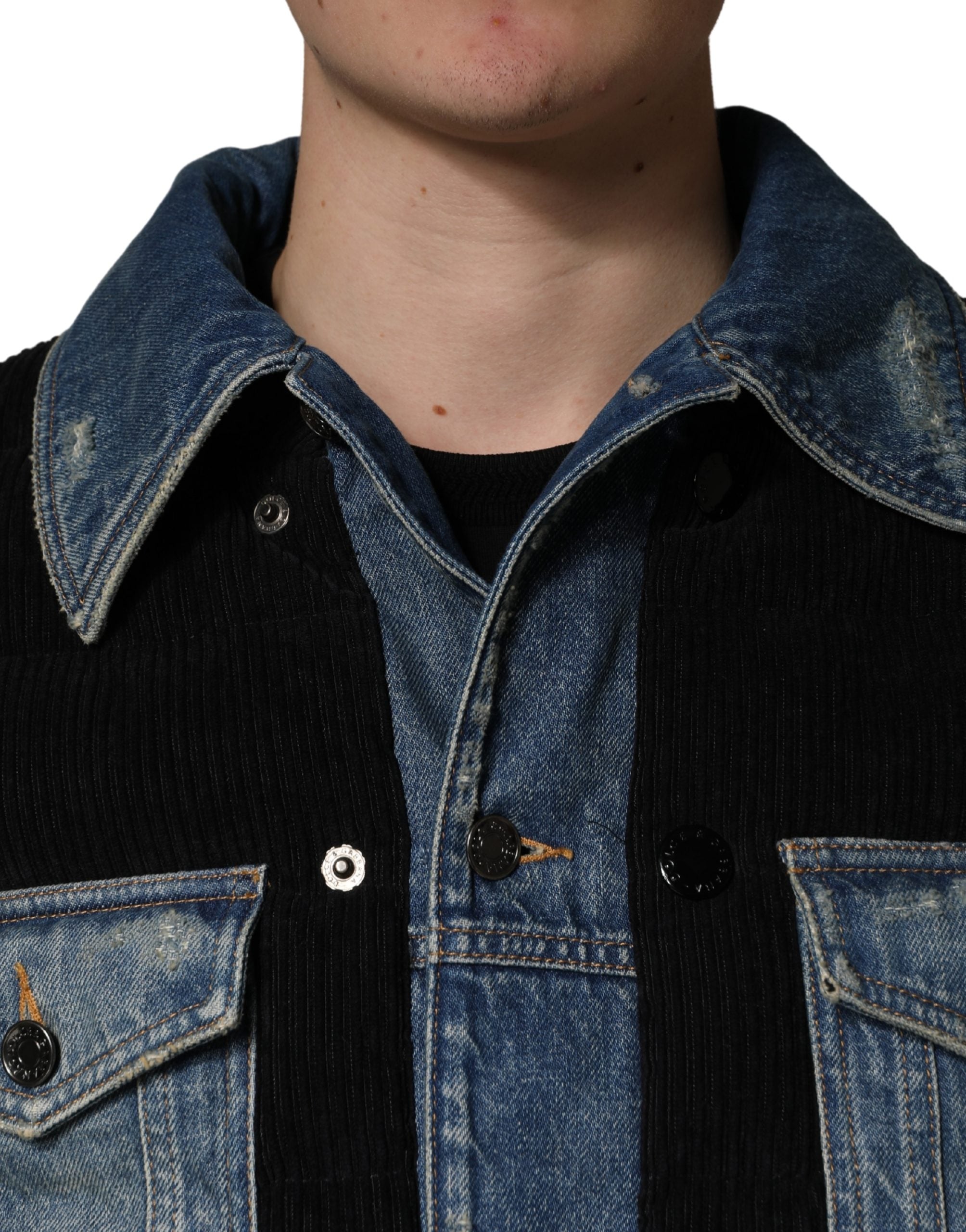 Dolce & Gabbana Black Blue Cotton Denim Blouson Men Jacket Dolce & Gabbana