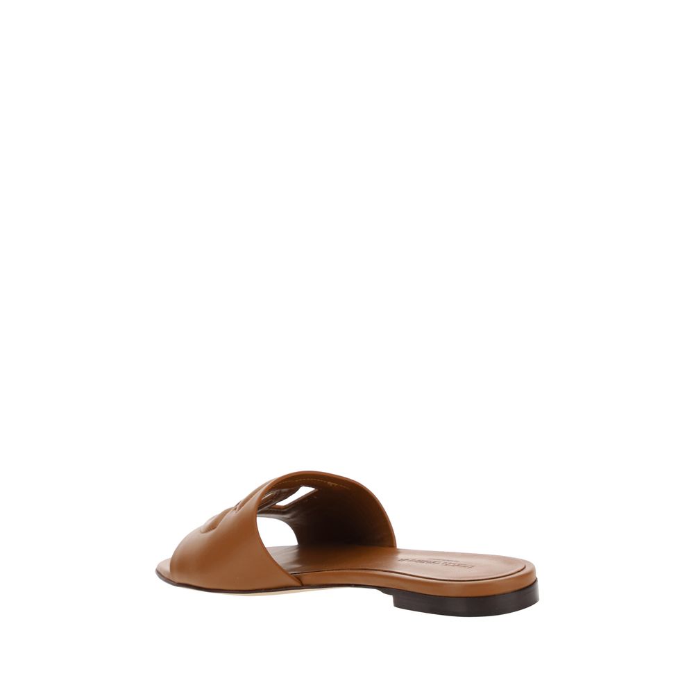 Dolce & Gabbana Brown Calf Leather Bos Taurus Flat Sandals Dolce & Gabbana