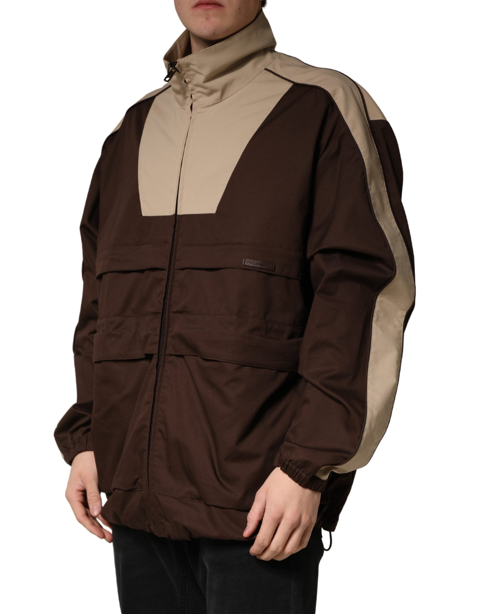 Dolce & Gabbana Brown Beige Cotton Zip Windbreaker Jacket Dolce & Gabbana