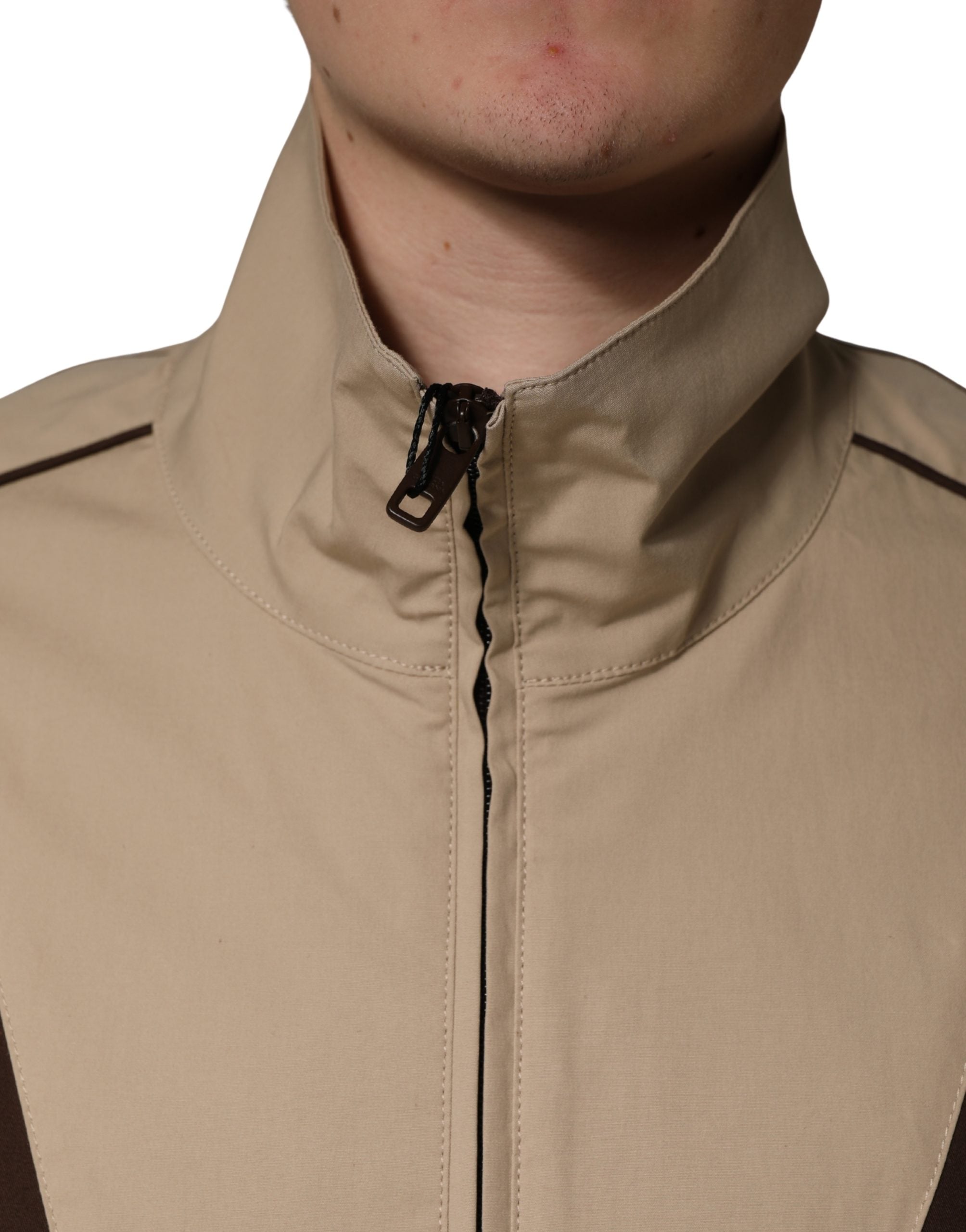 Dolce & Gabbana Brown Beige Cotton Zip Windbreaker Jacket Dolce & Gabbana