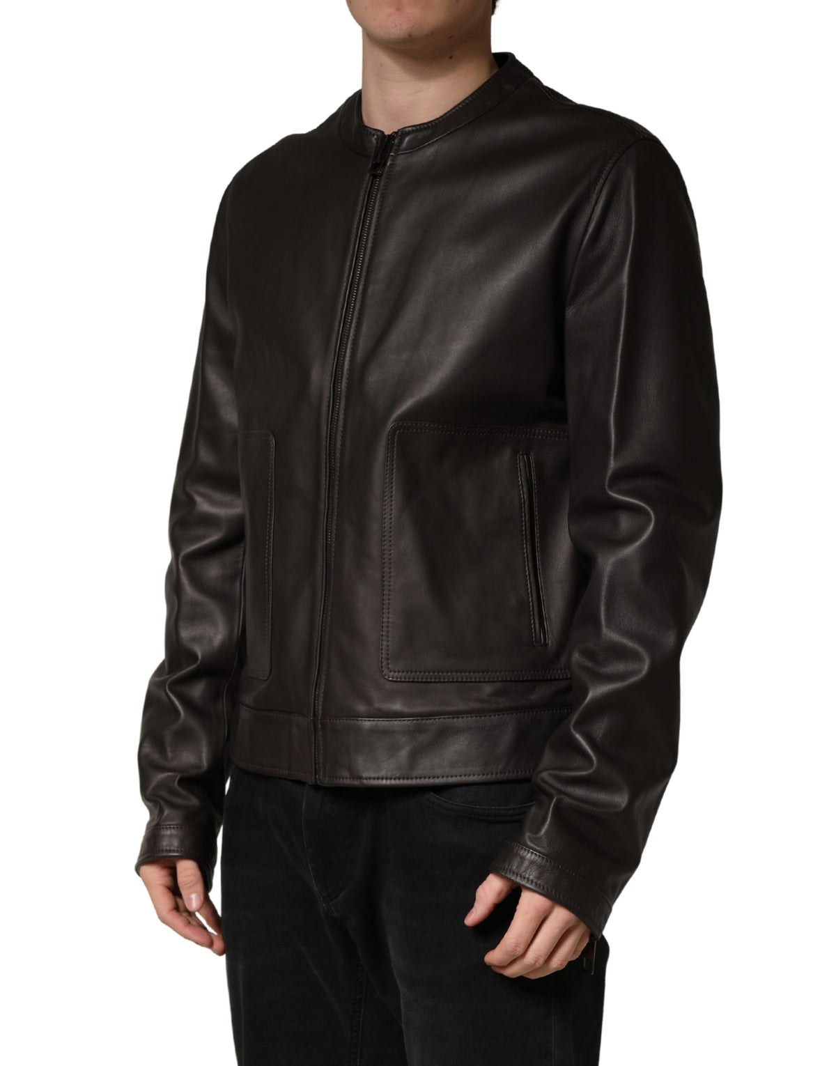 Dolce & Gabbana Black LambskinLeather Full Zip Biker Jacket