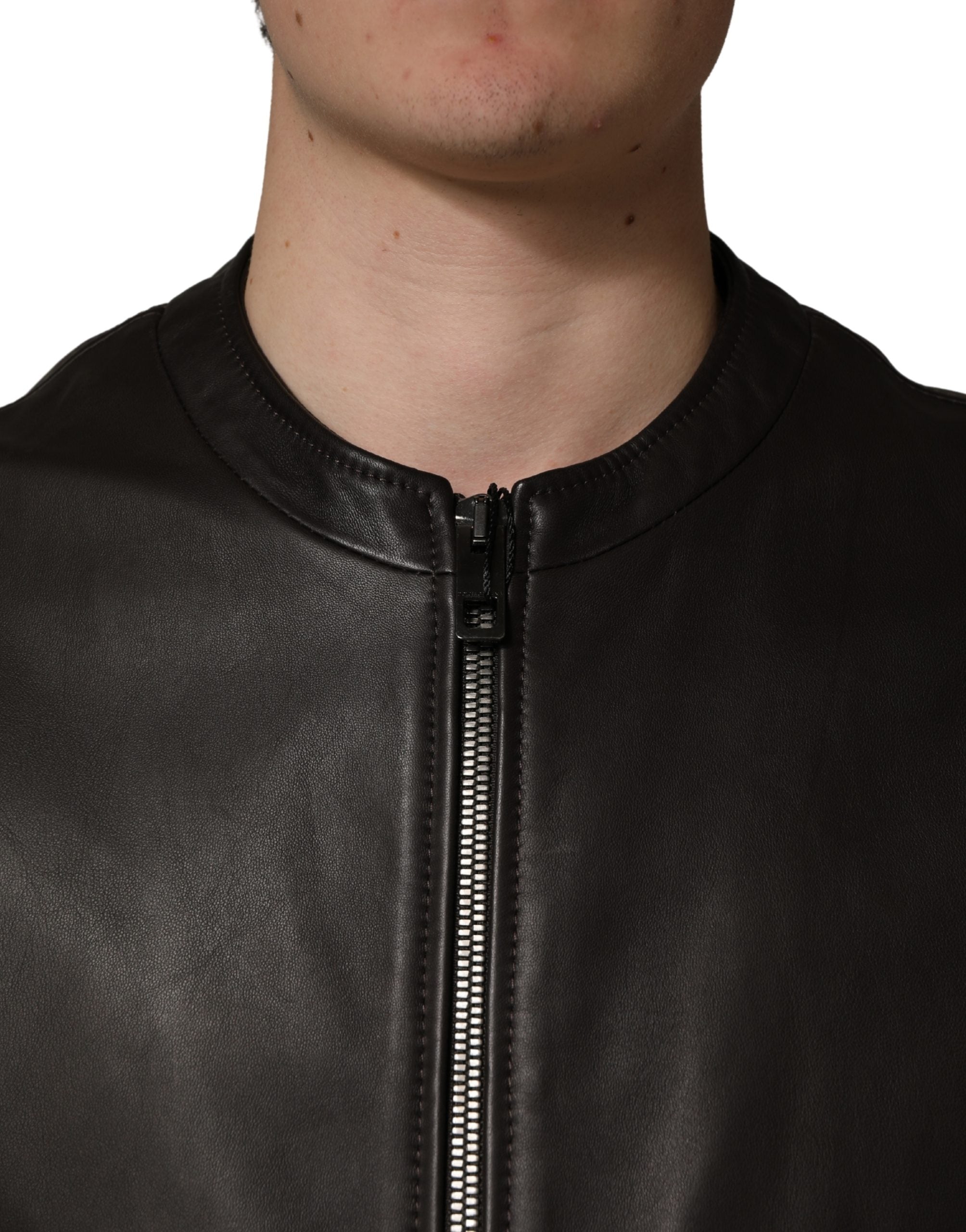 Dolce & Gabbana Black LambskinLeather Full Zip Biker Jacket Dolce & Gabbana