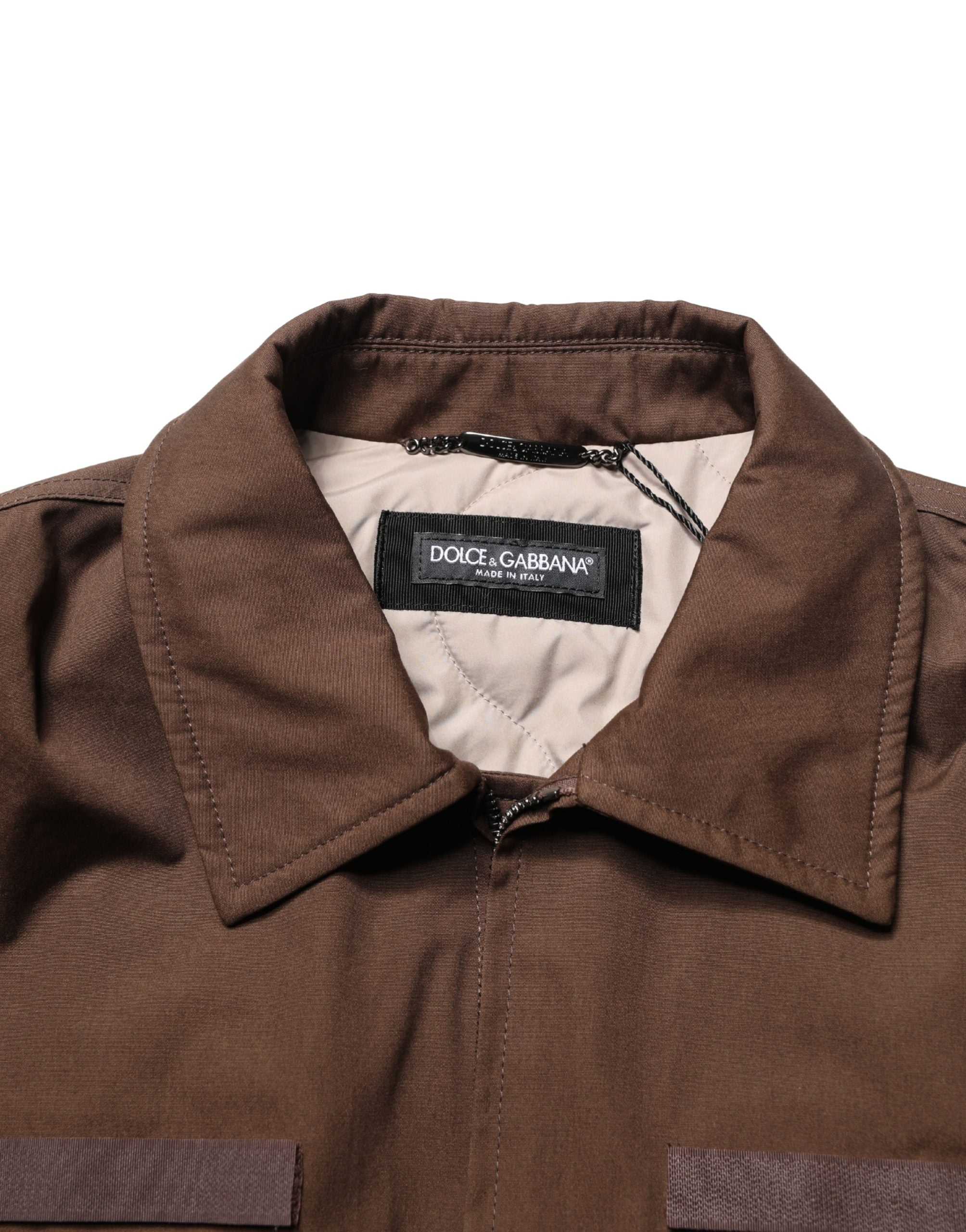 Dolce & Gabbana Brown Cotton Stretch Full Zip Bomber Jacket Dolce & Gabbana