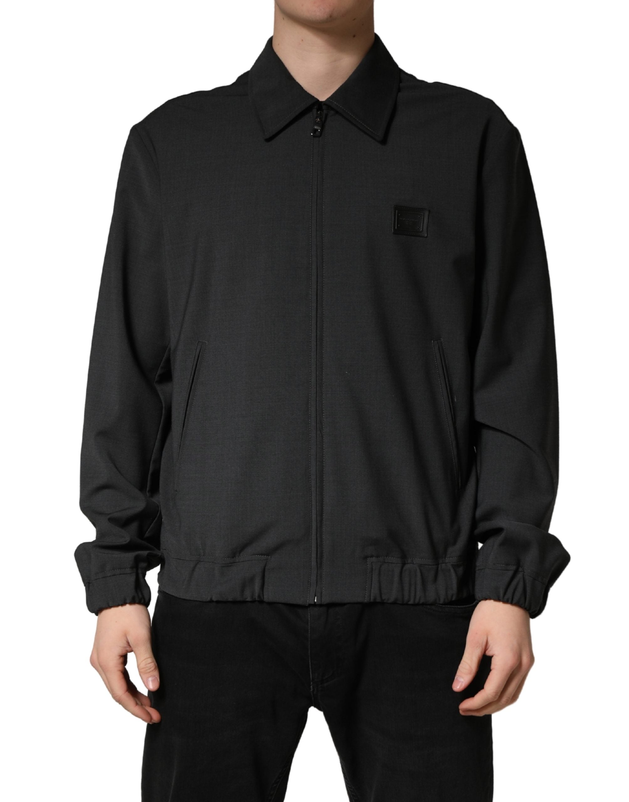 Dolce & Gabbana Black Wool Logo Full Zip Men Bomber Jacket Dolce & Gabbana