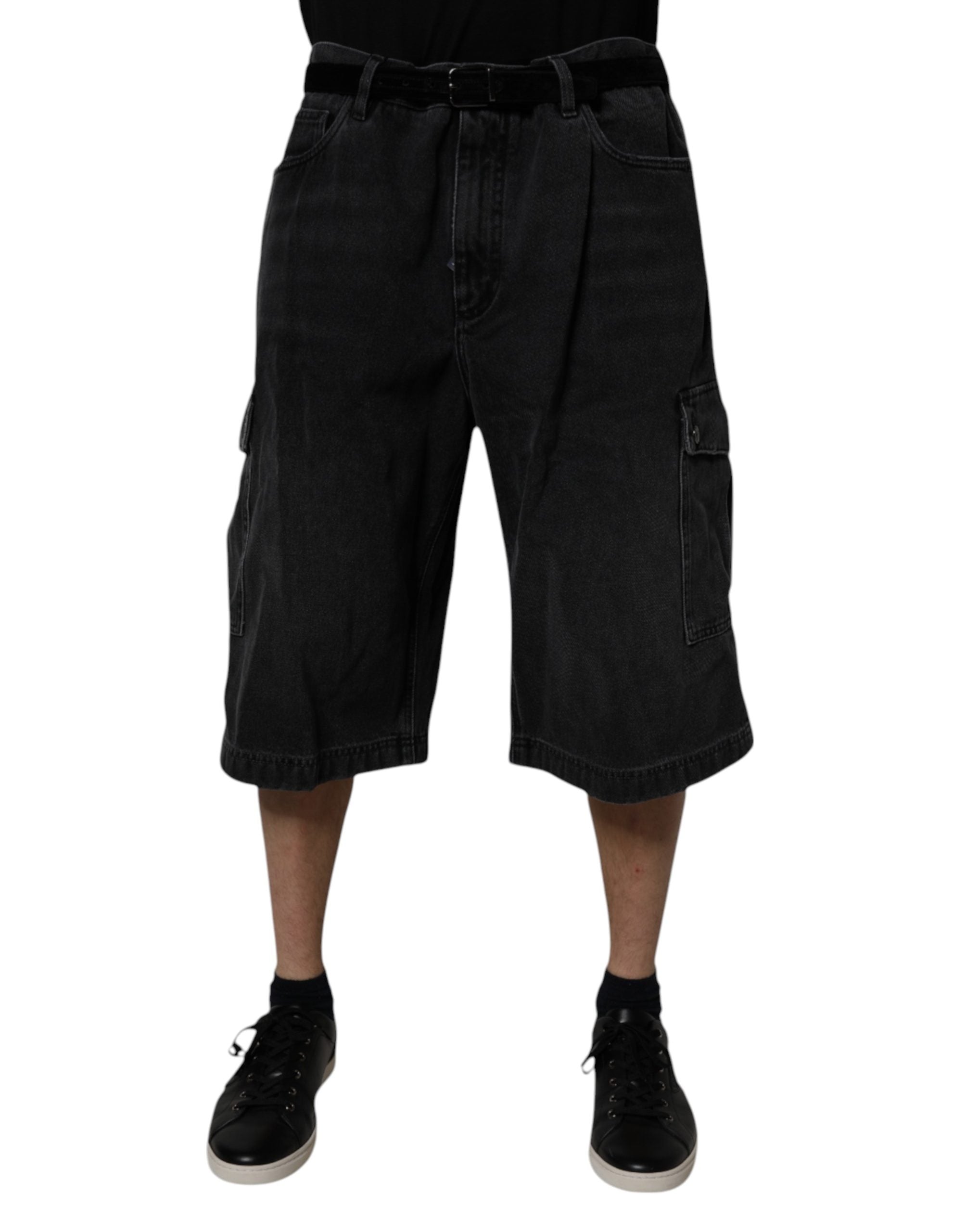 Dolce & Gabbana Black Mid Waist Denim Cargo Bermuda Shorts Dolce & Gabbana