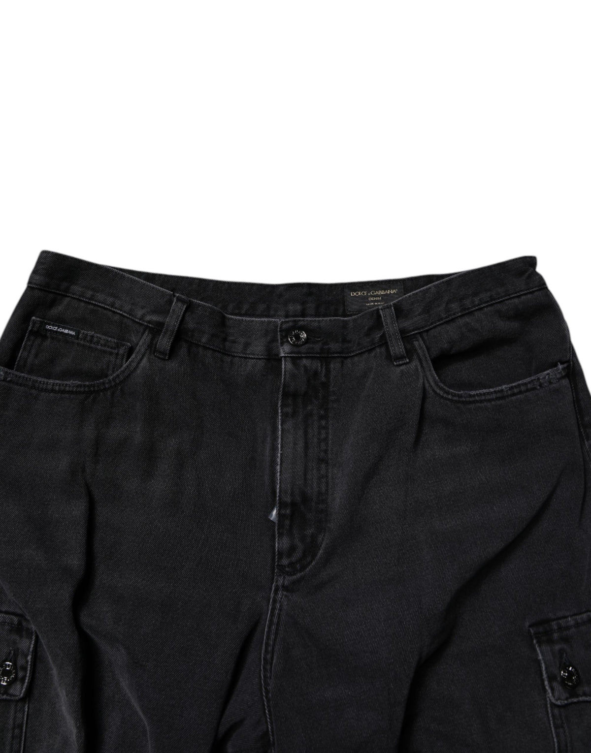 Dolce & Gabbana Black Mid Waist Denim Cargo Bermuda Shorts