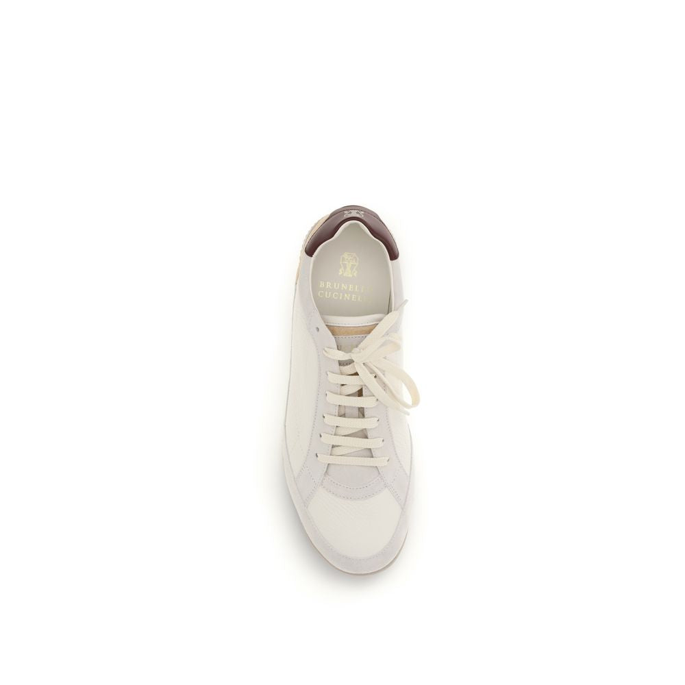 Brunello Cucinelli Beige Calf Leather Bos Taurus Sneakers Brunello Cucinelli
