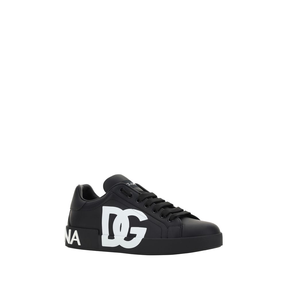 Dolce & Gabbana Black Calf Leather Bos Taurus Sneakers Dolce & Gabbana