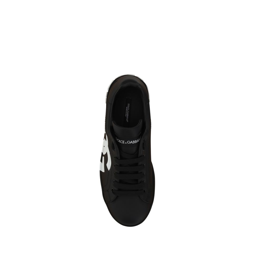 Dolce & Gabbana Black Calf Leather Bos Taurus Sneakers Dolce & Gabbana
