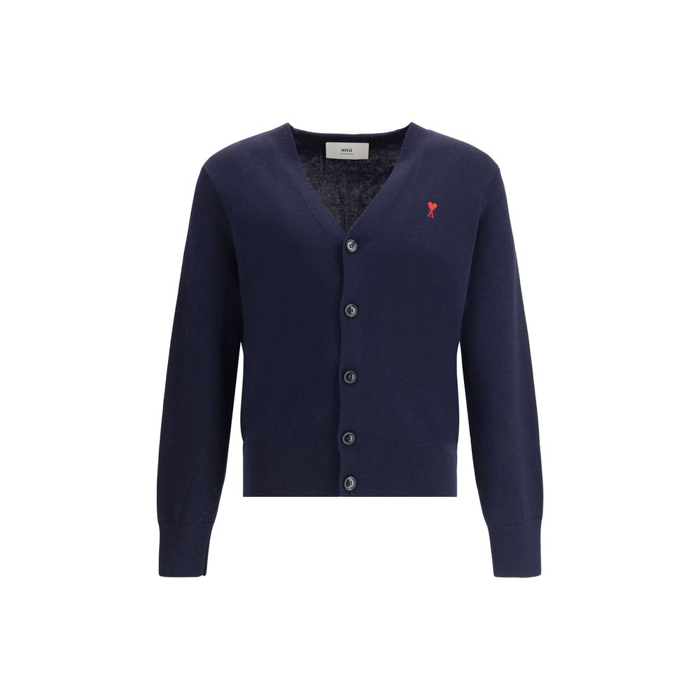 Ami Paris Blue Wool Oves Aries Cardigan Ami Paris