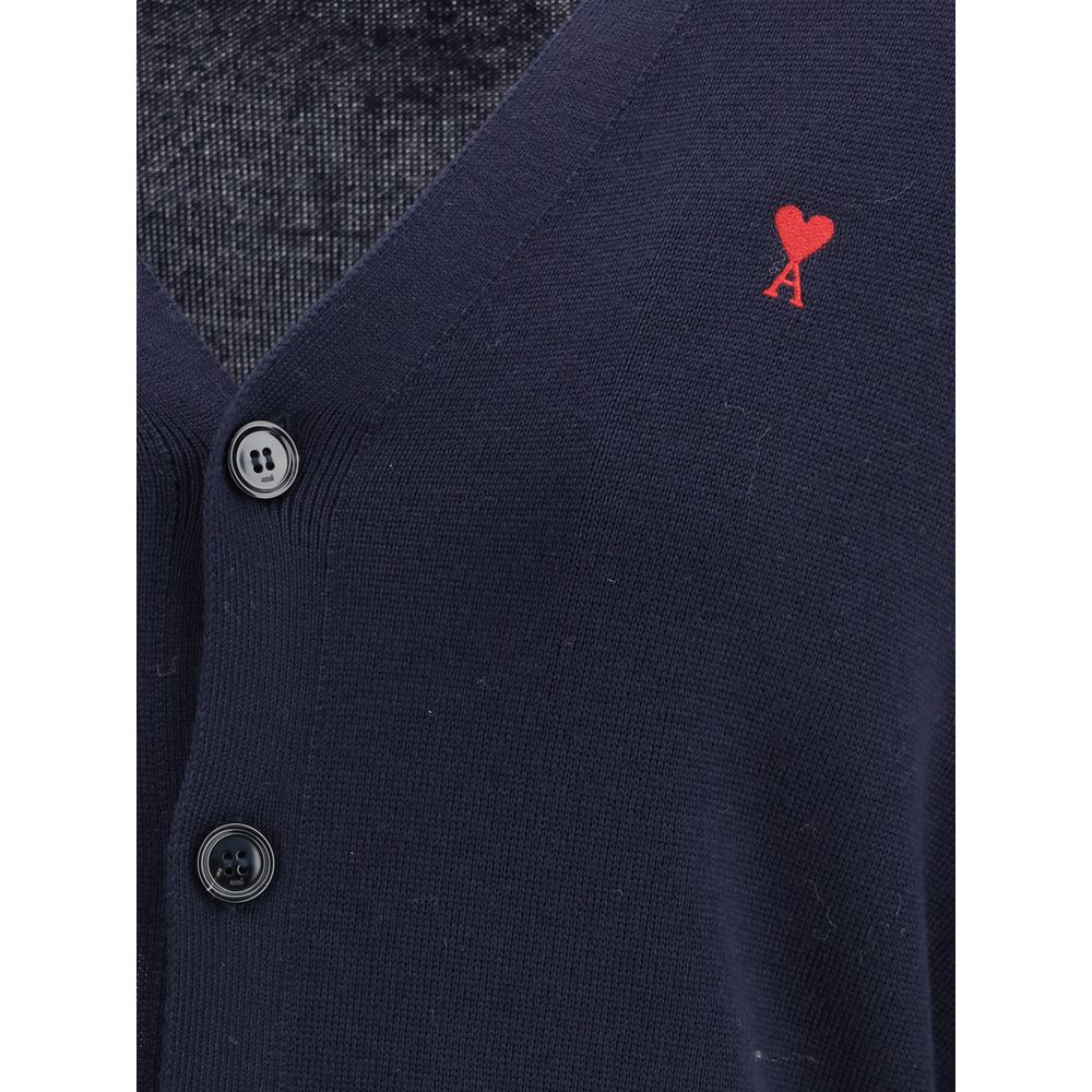Ami Paris Blue Wool Oves Aries Cardigan Ami Paris
