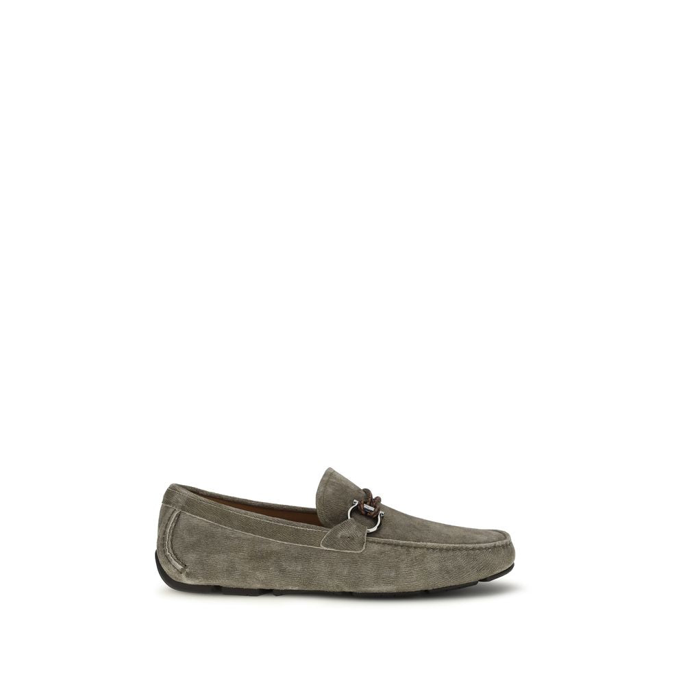 Ferragamo Gray Calf Leather Bos Taurus Slip-On Loafers Ferragamo