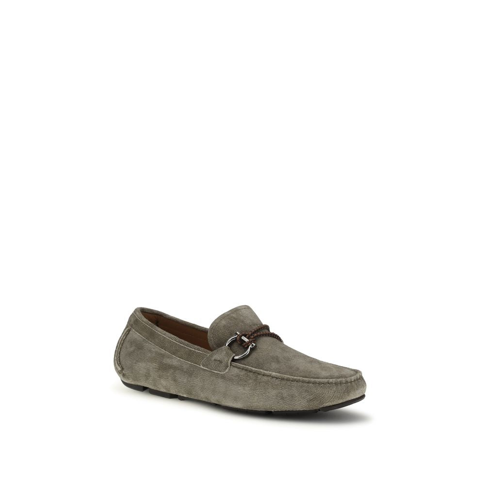 Ferragamo Gray Calf Leather Bos Taurus Slip-On Loafers Ferragamo