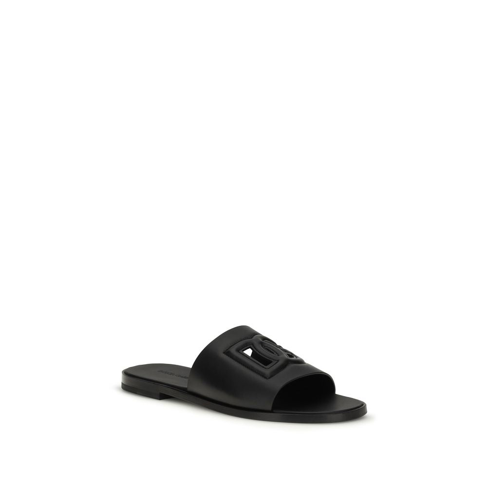 Dolce & Gabbana Black Calf Leather Bos Taurus Sandals Dolce & Gabbana
