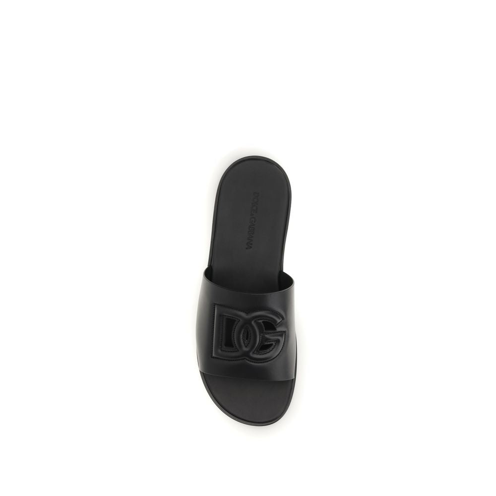 Dolce & Gabbana Black Calf Leather Bos Taurus Sandals Dolce & Gabbana