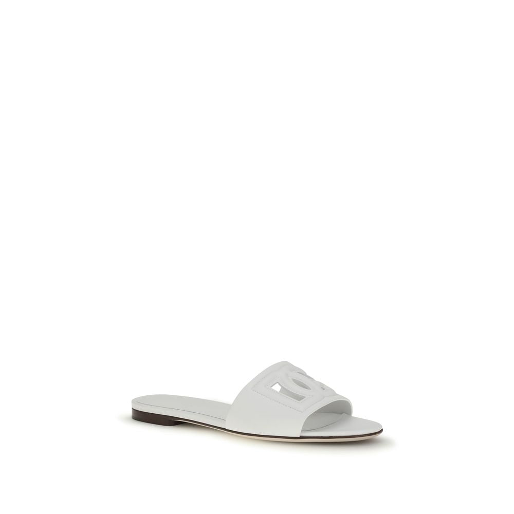 Dolce & Gabbana White Calf Leather Bos Taurus Flat Sandals Dolce & Gabbana