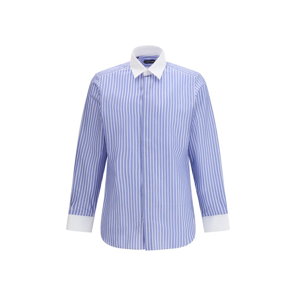 Tom Ford Blue Cotton Pattern Shirt Tom Ford