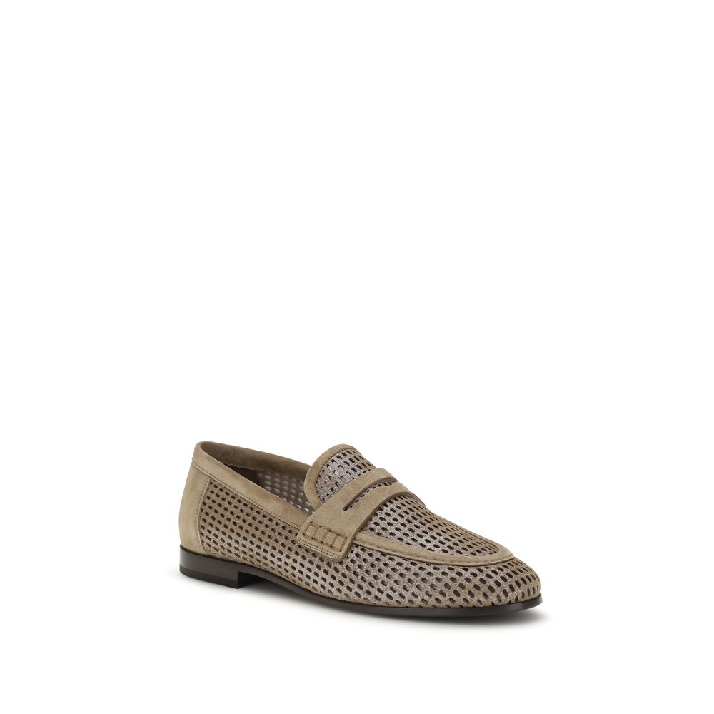 Brunello Cucinelli Beige Calf Leather Bos Taurus Slip-On Loafers Brunello Cucinelli