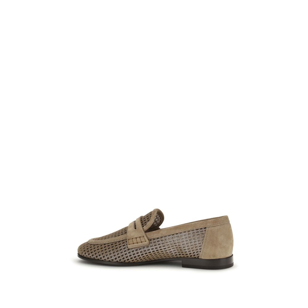 Brunello Cucinelli Beige Calf Leather Bos Taurus Slip-On Loafers Brunello Cucinelli