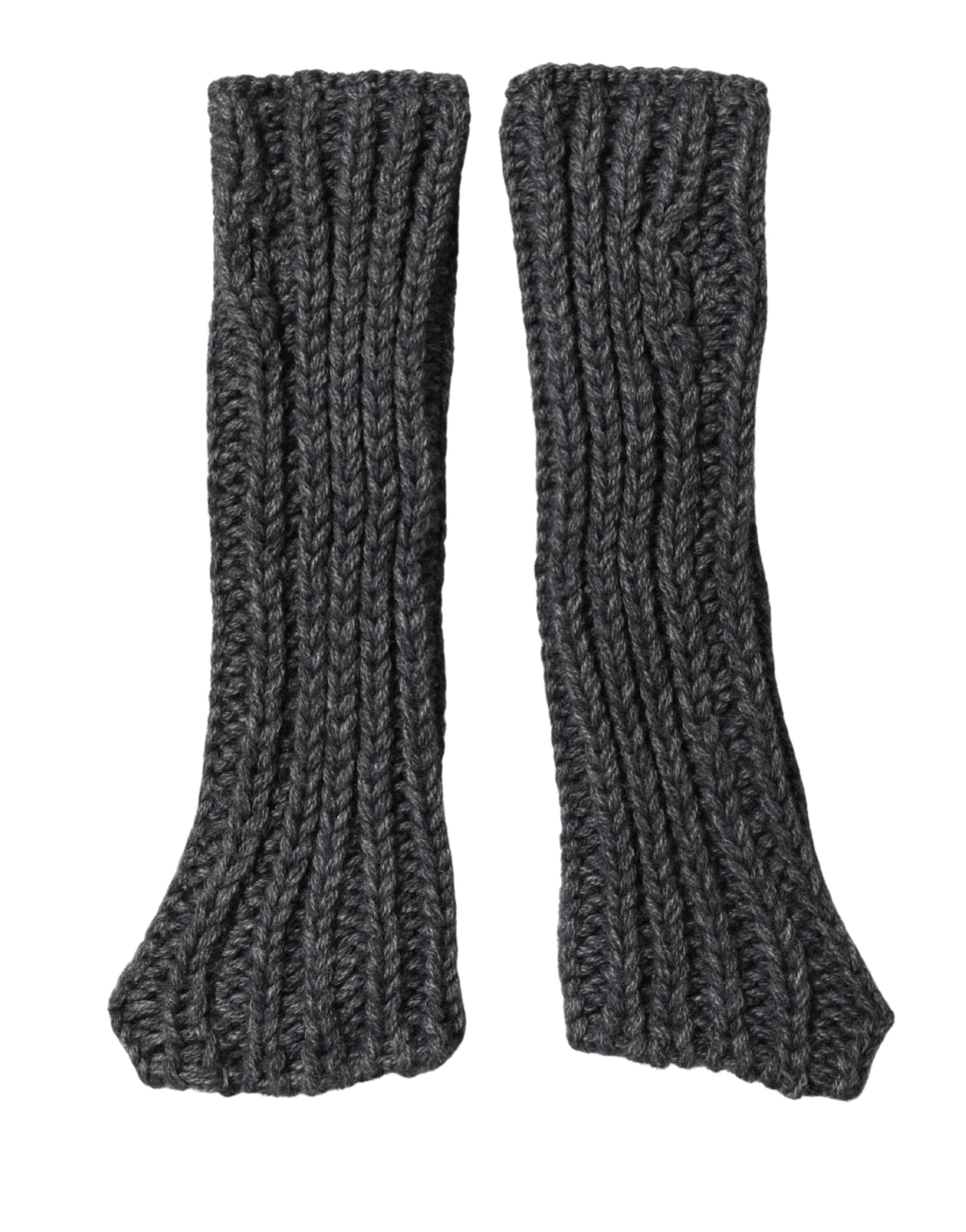 Dolce & Gabbana Gray Acrylic Knitted Fingerless Arm Warmer Gloves Dolce & Gabbana