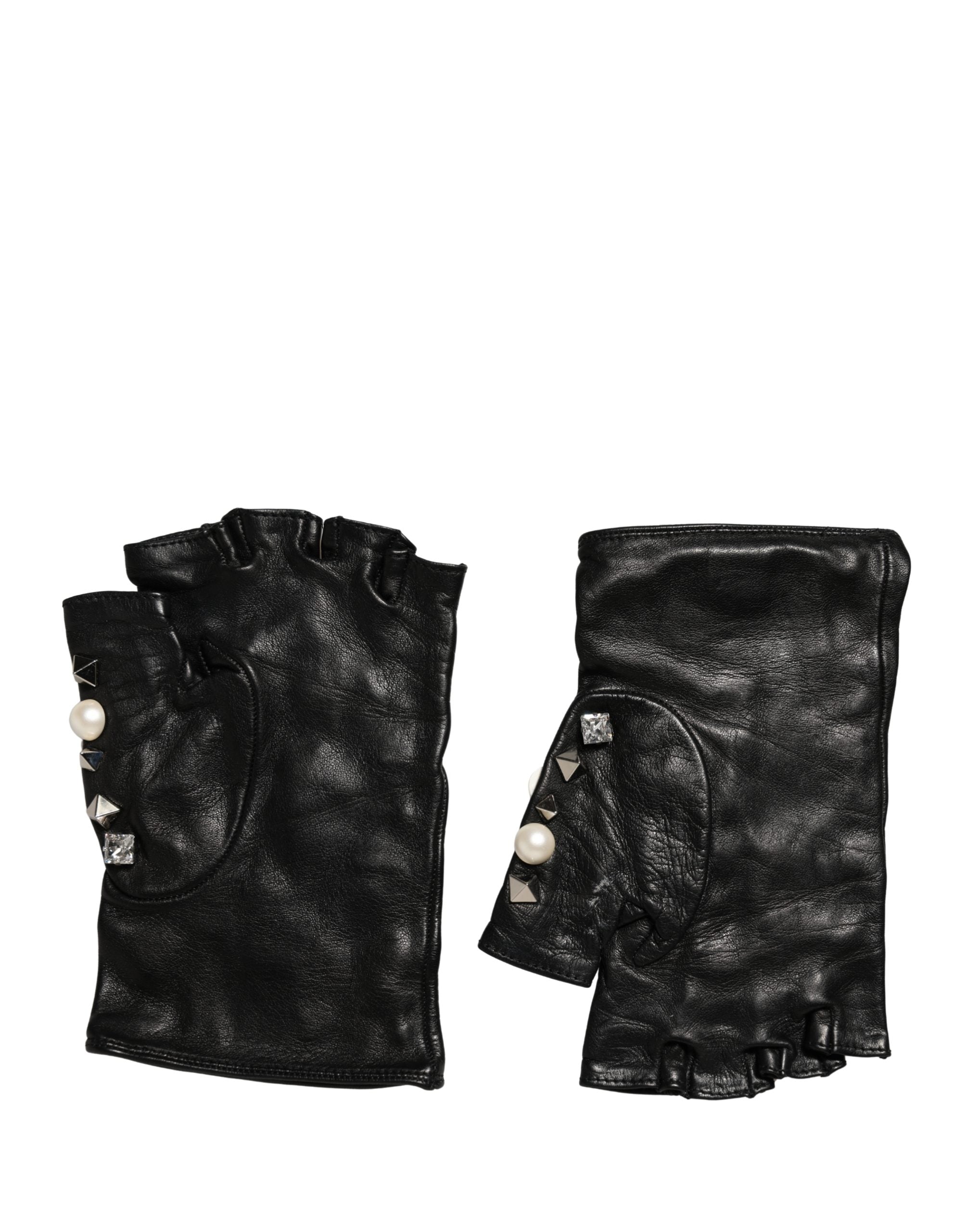 Dolce & Gabbana Black Pearl Embellished Wrist Length Gloves Dolce & Gabbana