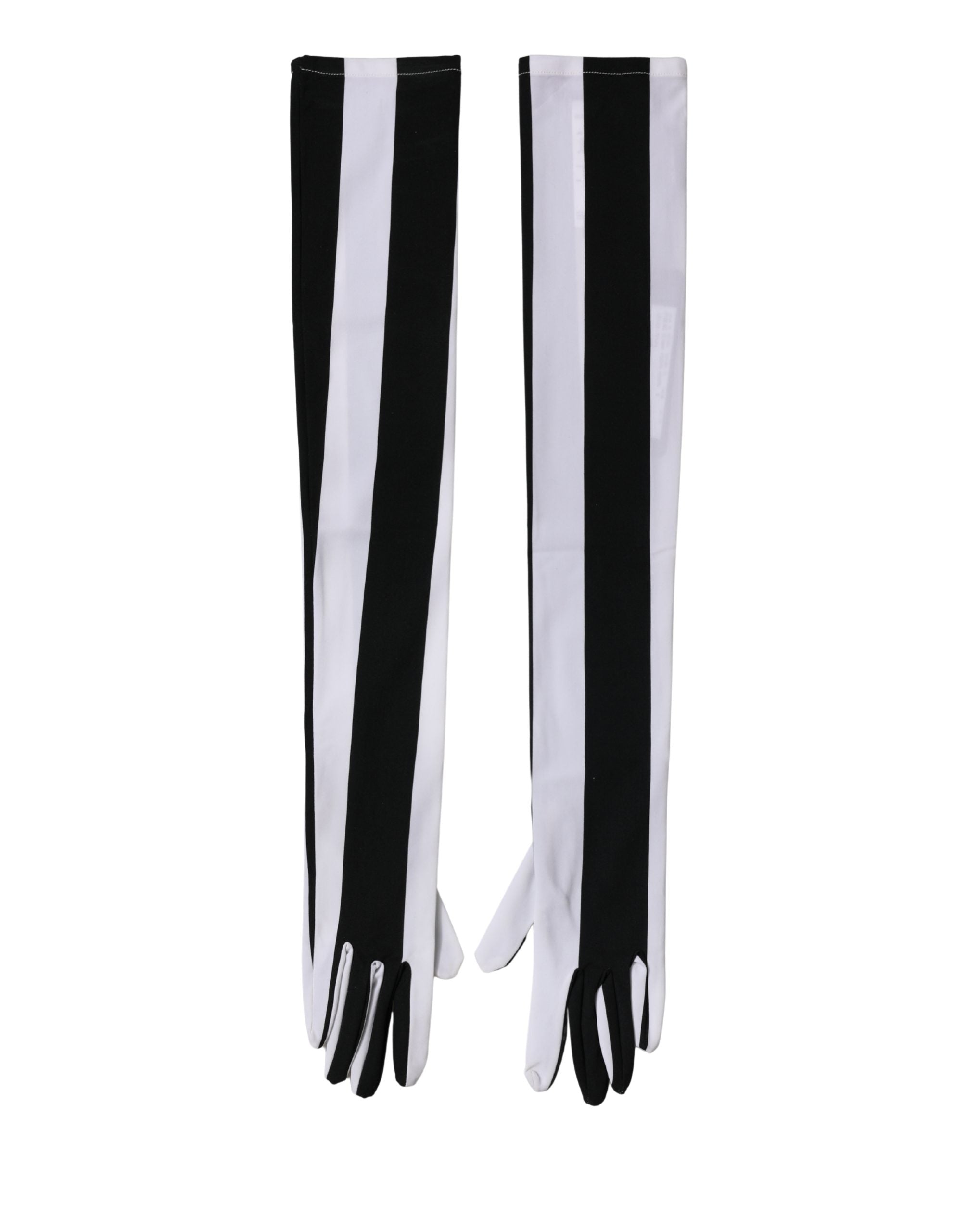 Dolce & Gabbana Black White Stripes Nylon Elbow Length Women Gloves Dolce & Gabbana