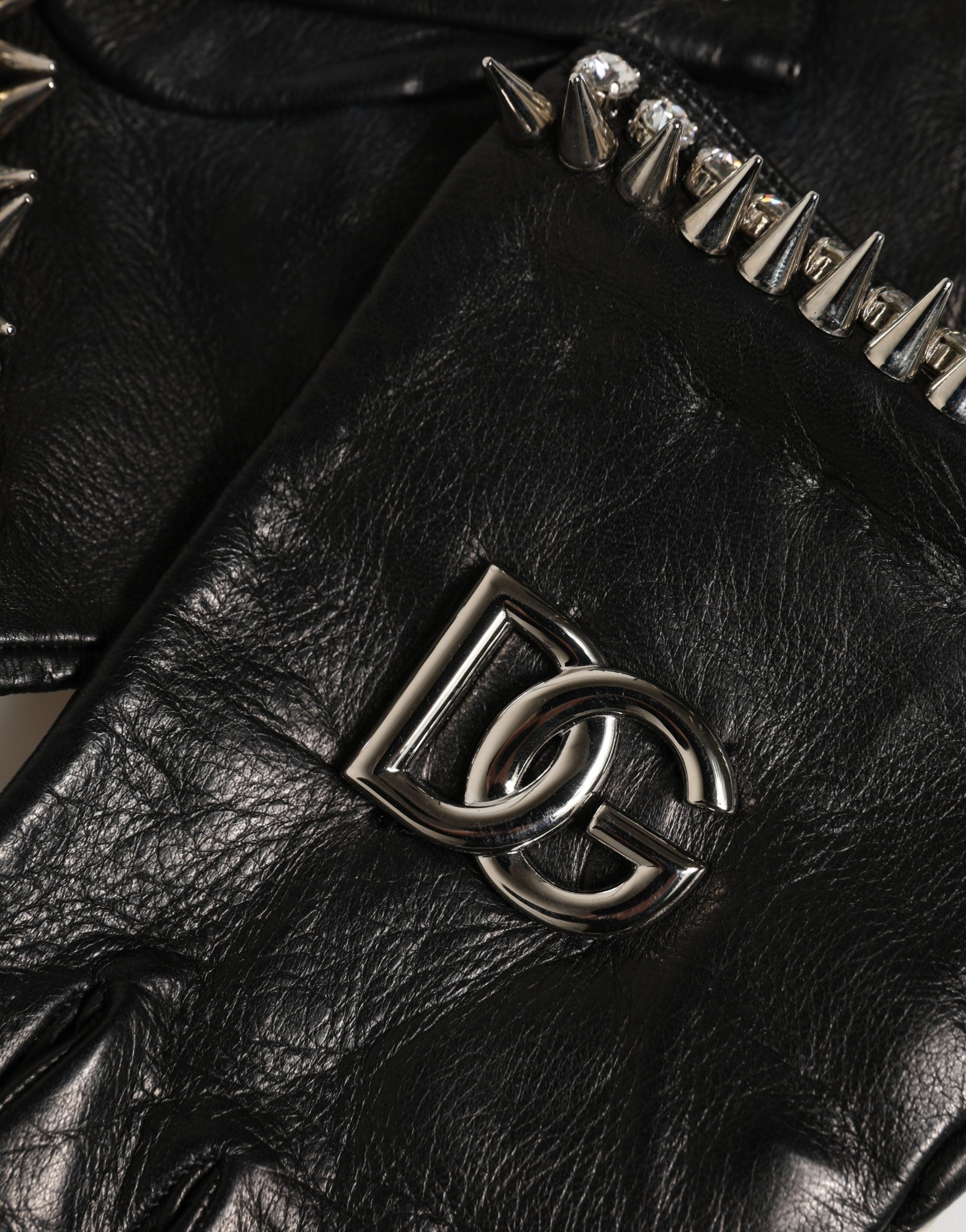 Dolce & Gabbana Women Black Embellished Wrist Length Mitten Gloves Dolce & Gabbana