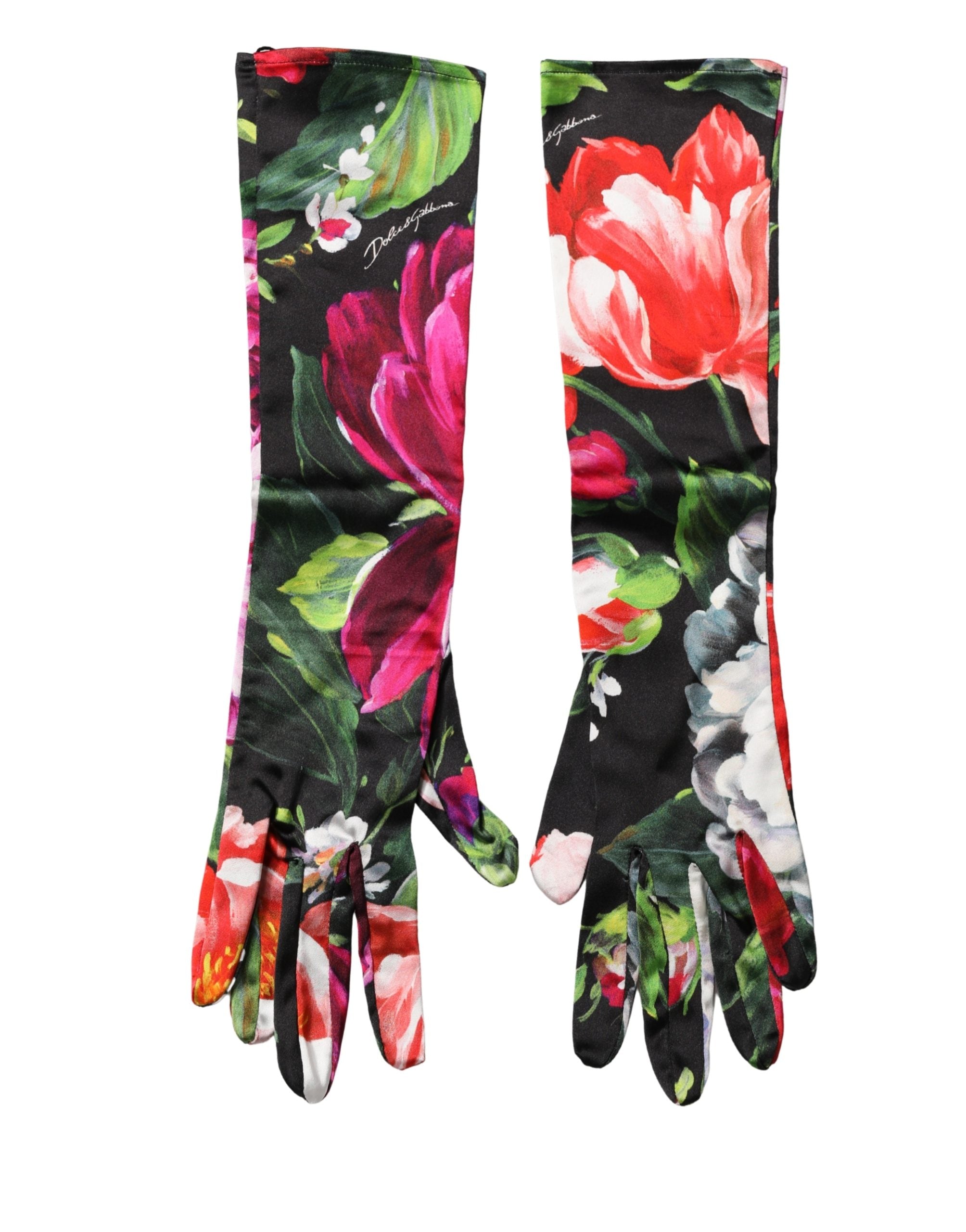 Dolce & Gabbana Multicolor Floral Print Elbow Length Women Gloves Dolce & Gabbana