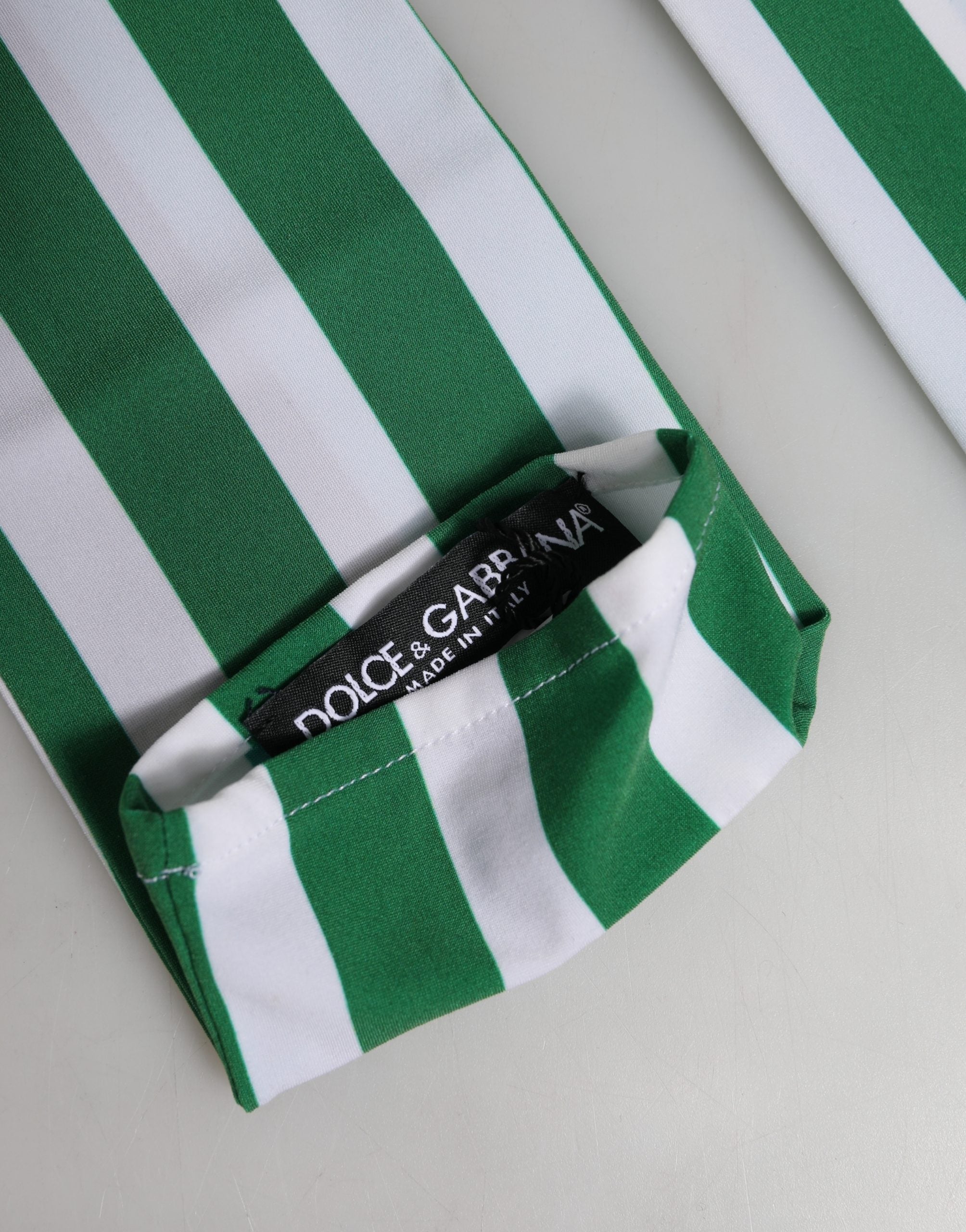 Dolce & Gabbana Green White Stripes Nylon Elbow Length Women Gloves Dolce & Gabbana