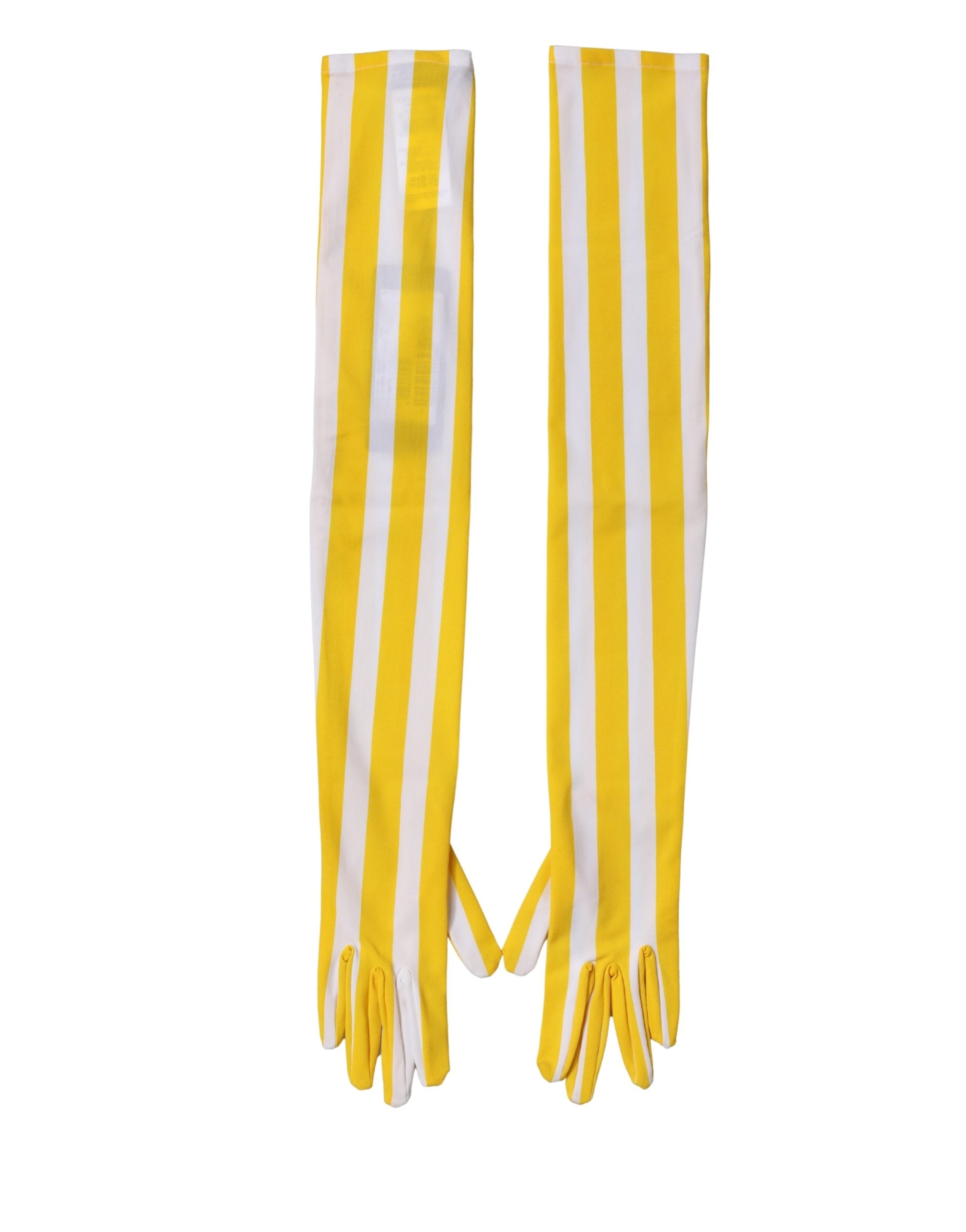 Dolce & Gabbana Yellow White Stripes Nylon Elbow Length Women Gloves Dolce & Gabbana