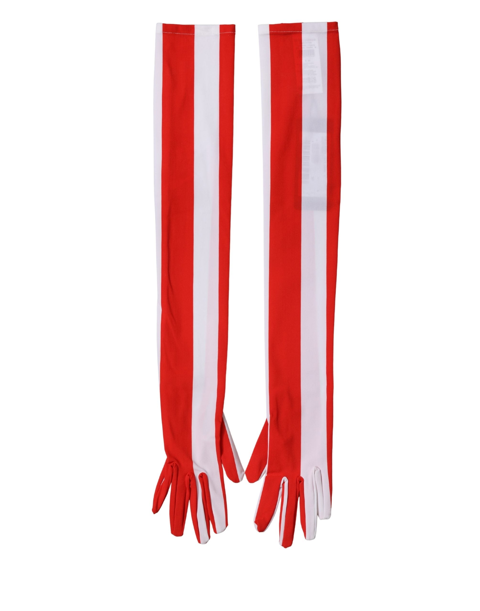 Dolce & Gabbana Red White Stripes Nylon Elbow Length Women Gloves Dolce & Gabbana