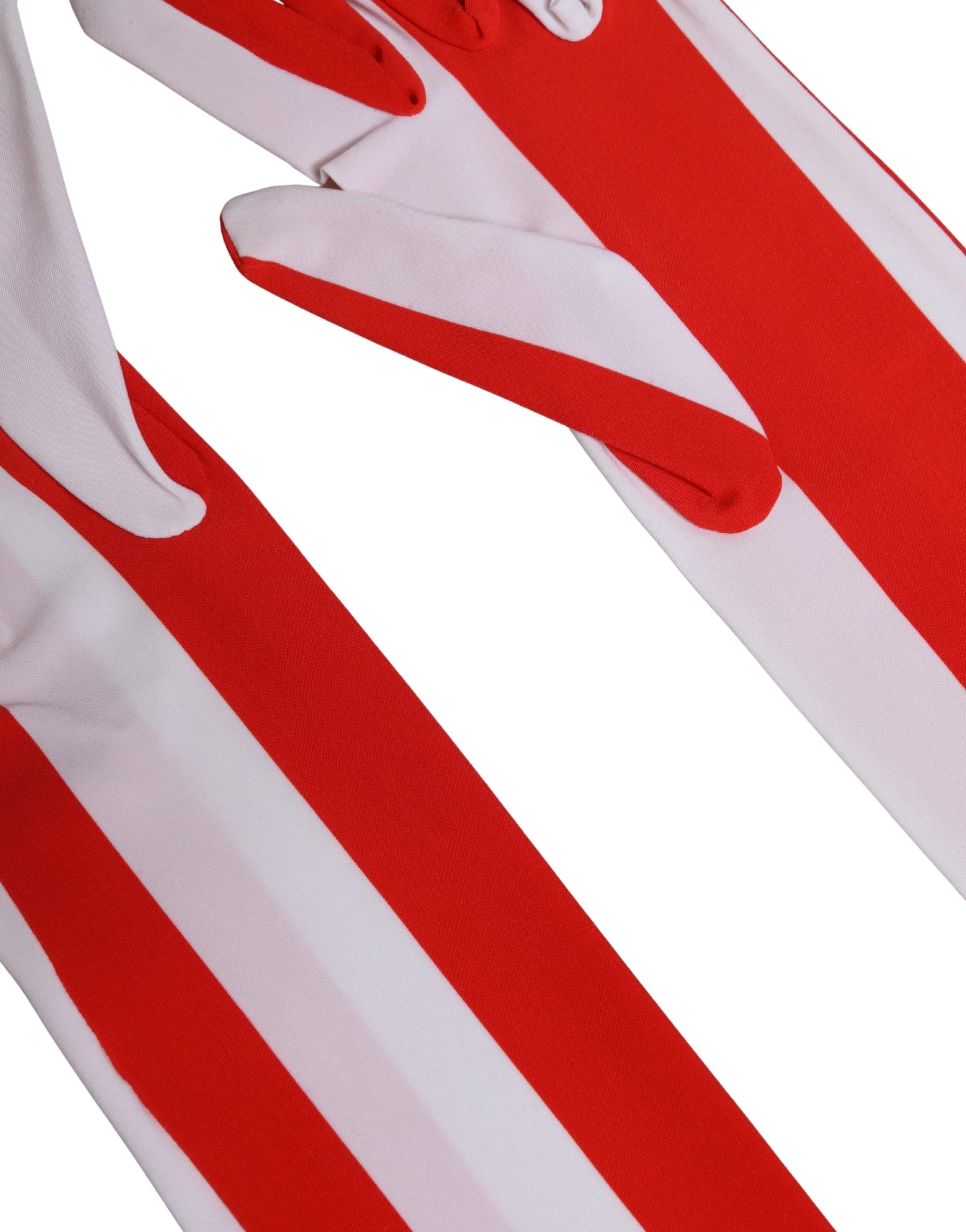 Dolce & Gabbana Red White Stripes Nylon Elbow Length Women Gloves Dolce & Gabbana