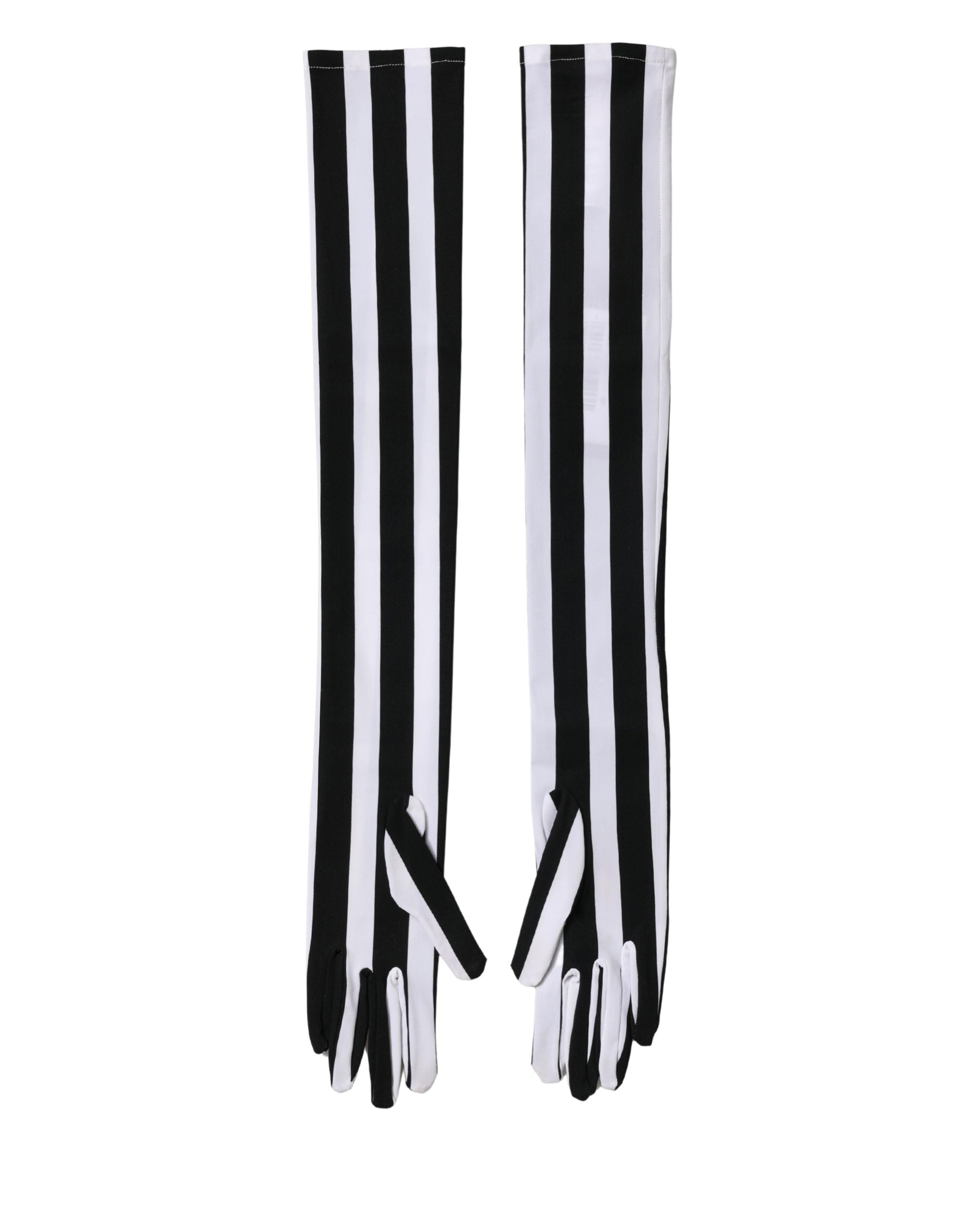 Dolce & Gabbana Black White Stripes Nylon Elbow Length Women Gloves Dolce & Gabbana