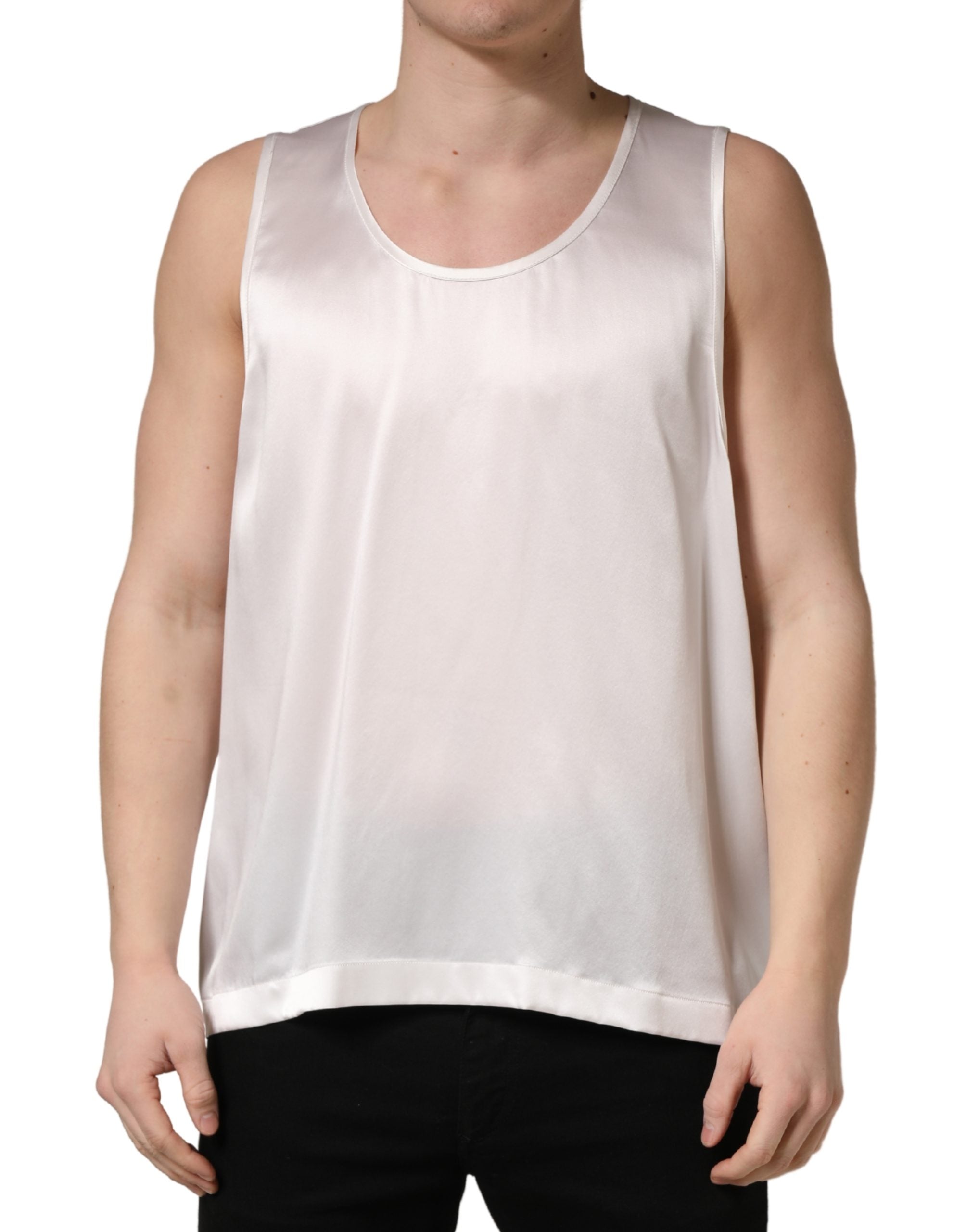 Dolce & Gabbana White Satin Polyester SleevelessTank T-shirt Dolce & Gabbana