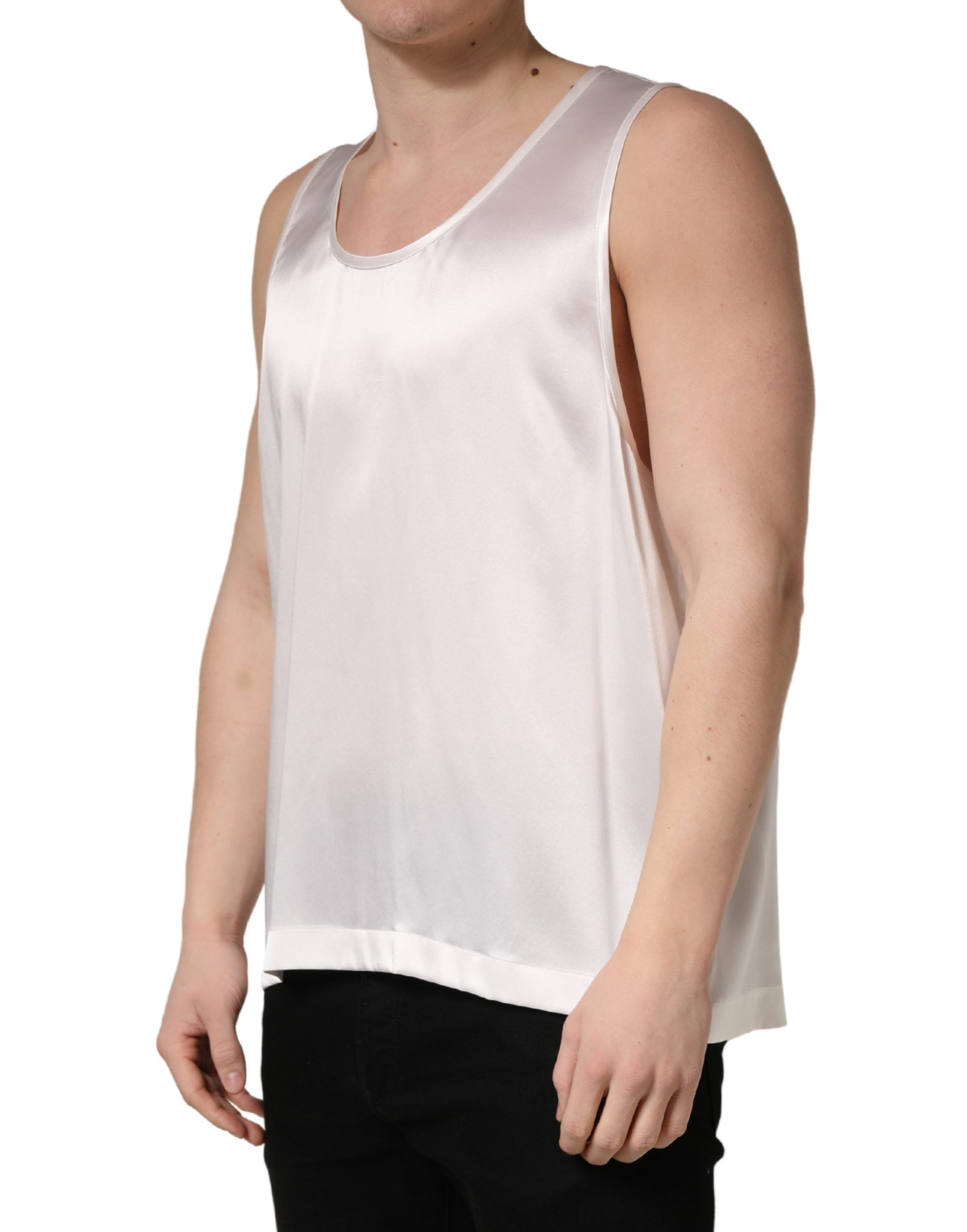 Dolce & Gabbana White Satin Polyester SleevelessTank T-shirt Dolce & Gabbana