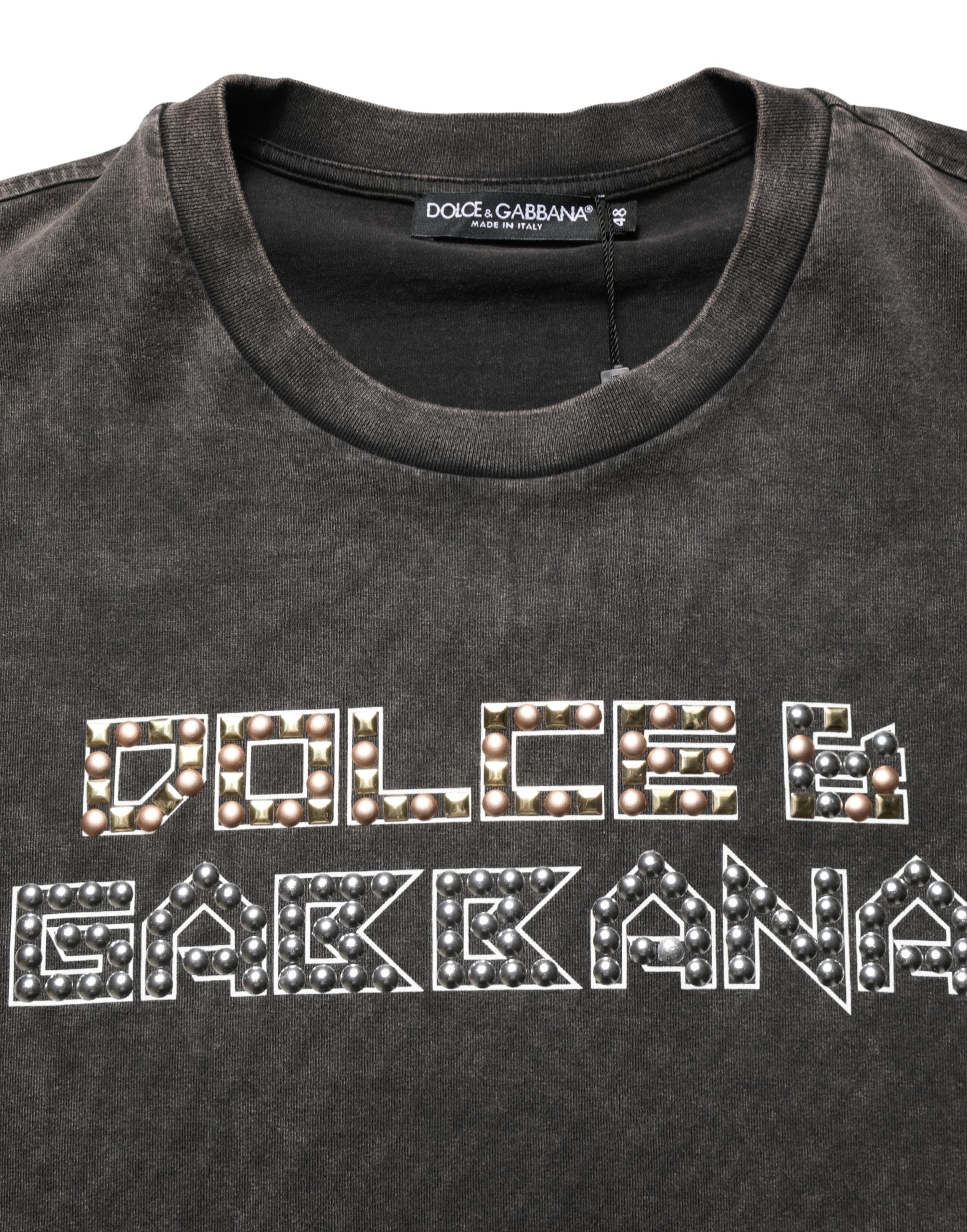 Dolce & Gabbana Gray Logo Embellished Men Crew Neck T-shirt Dolce & Gabbana