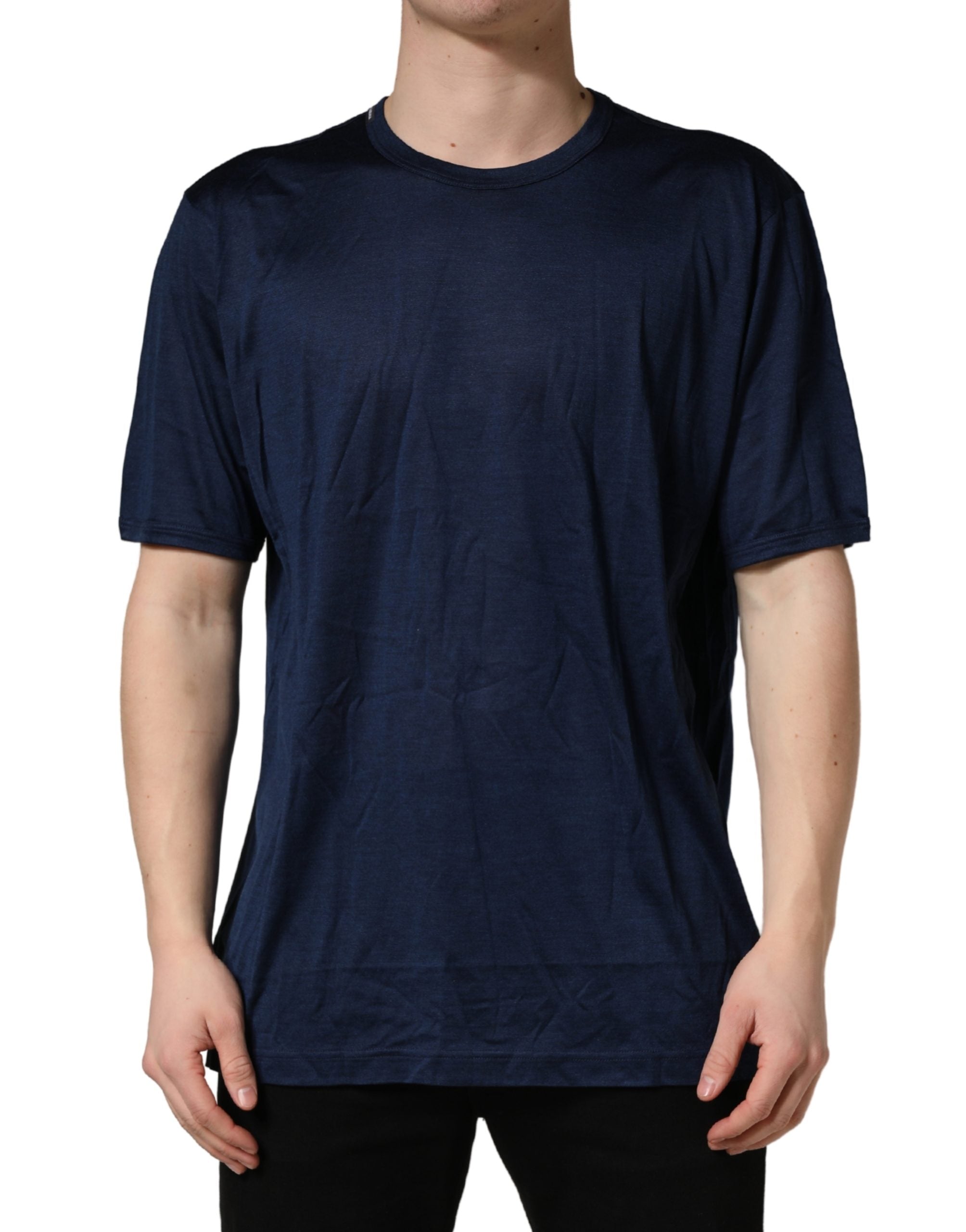 Dolce & Gabbana Dark Blue Silk Short Sleeve CrewNeck T-shirt Dolce & Gabbana