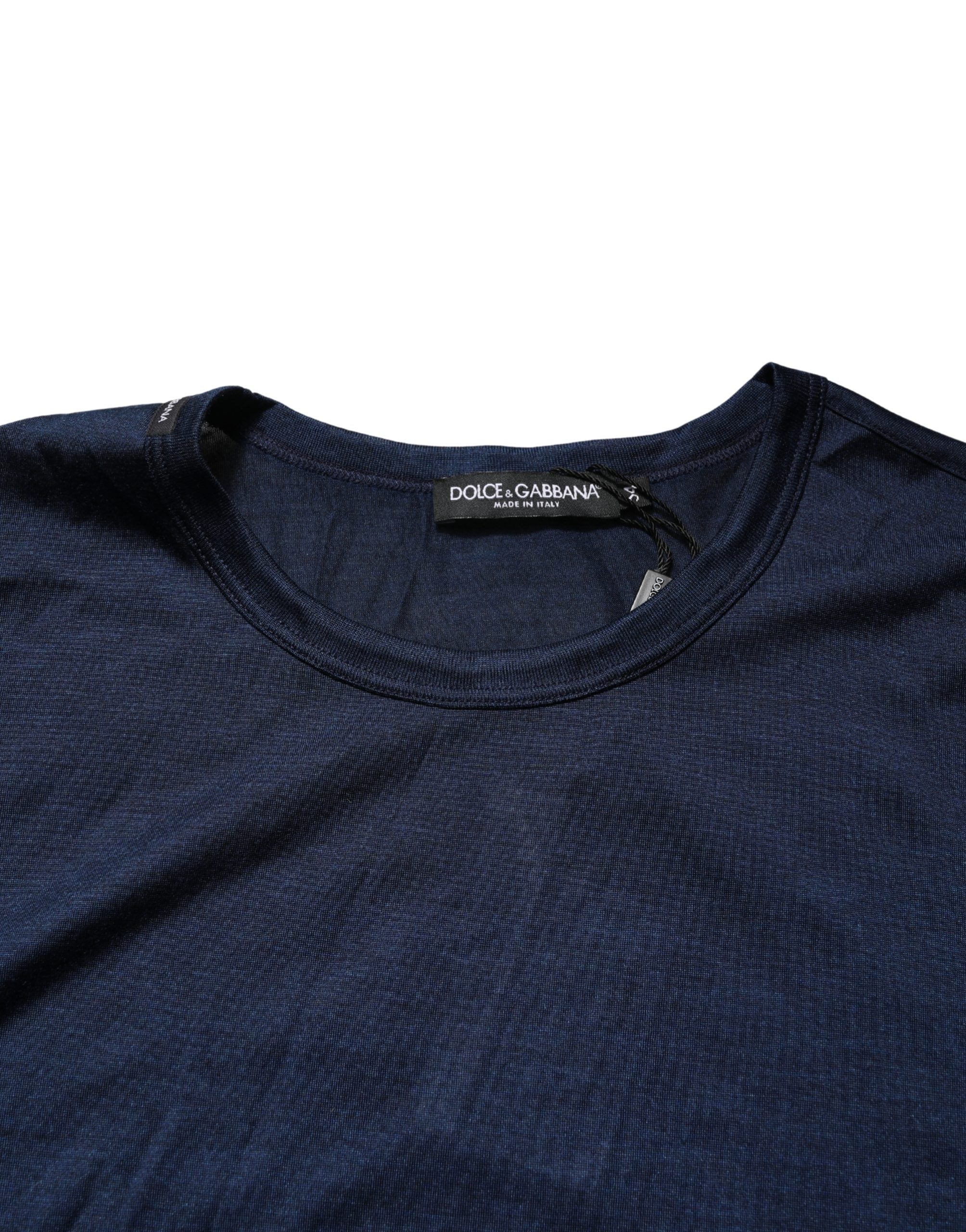 Dolce & Gabbana Dark Blue Silk Short Sleeve CrewNeck T-shirt Dolce & Gabbana