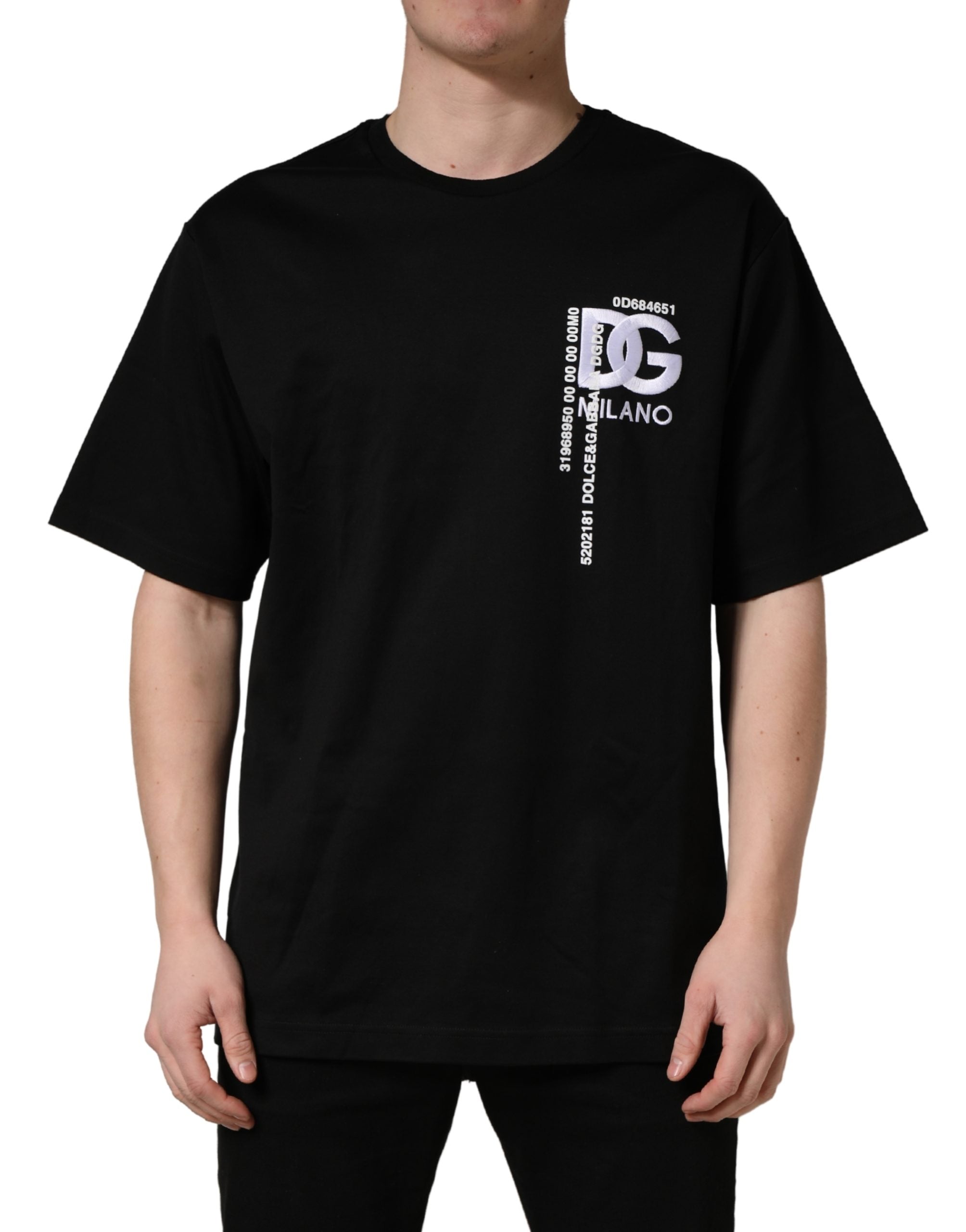 Dolce & Gabbana Black Logo Embroidered Men Crew Neck T-shirt Dolce & Gabbana