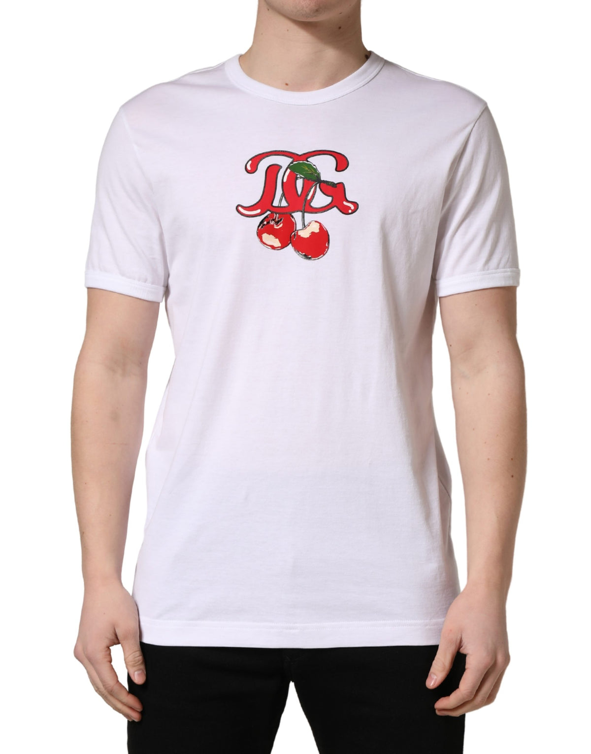 Dolce & Gabbana White DG Cherries Cotton Crew Neck T-shirt