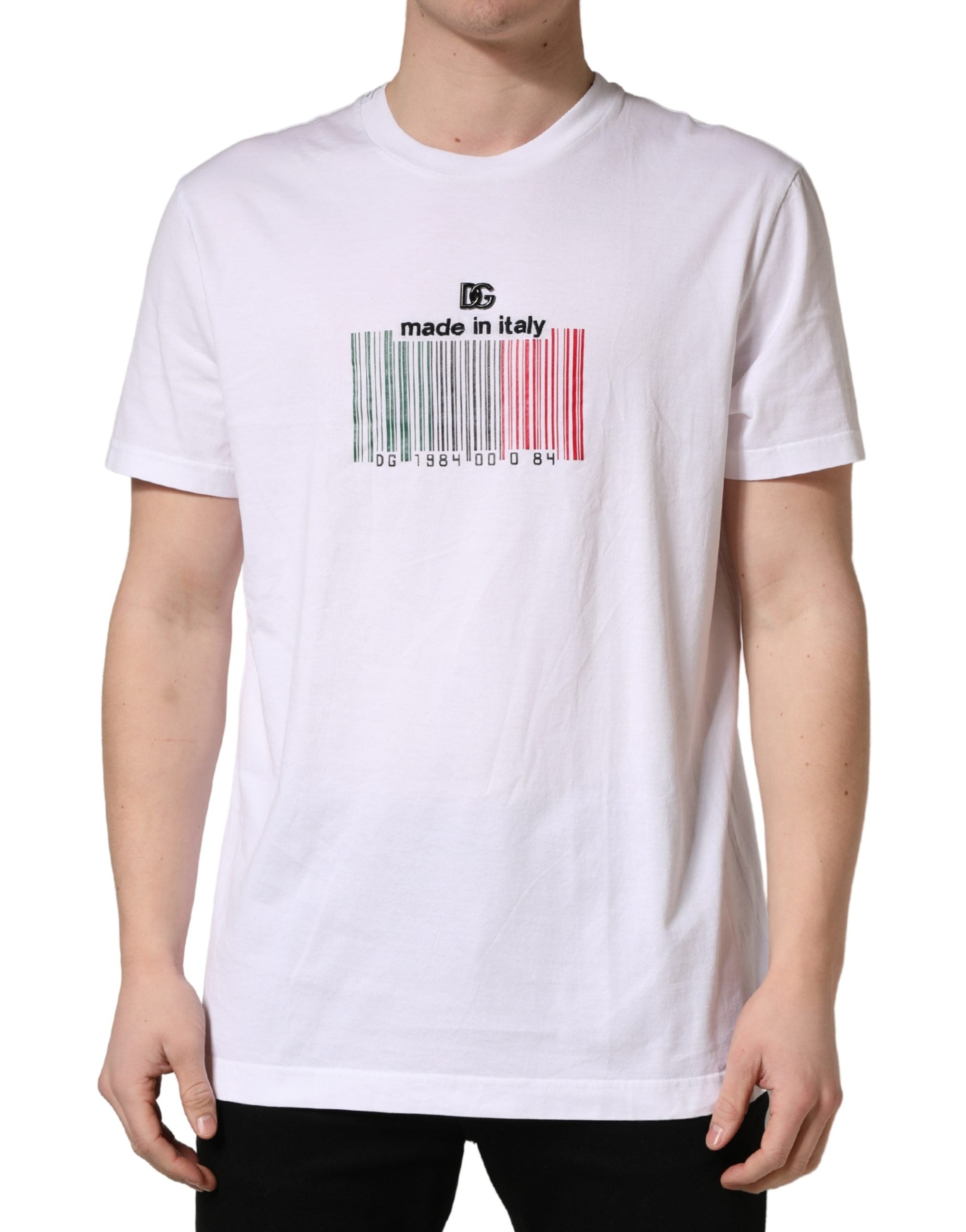 Dolce & Gabbana White Barcode Cotton Crew Neck Men T-shirt Dolce & Gabbana