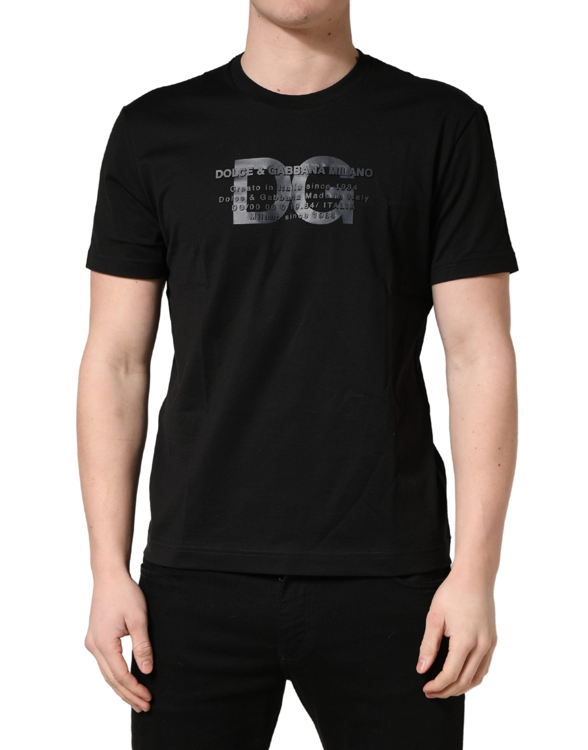+39 MASQ Black Logo DG Print Cotton Crew Neck T-shirt +39 MASQ