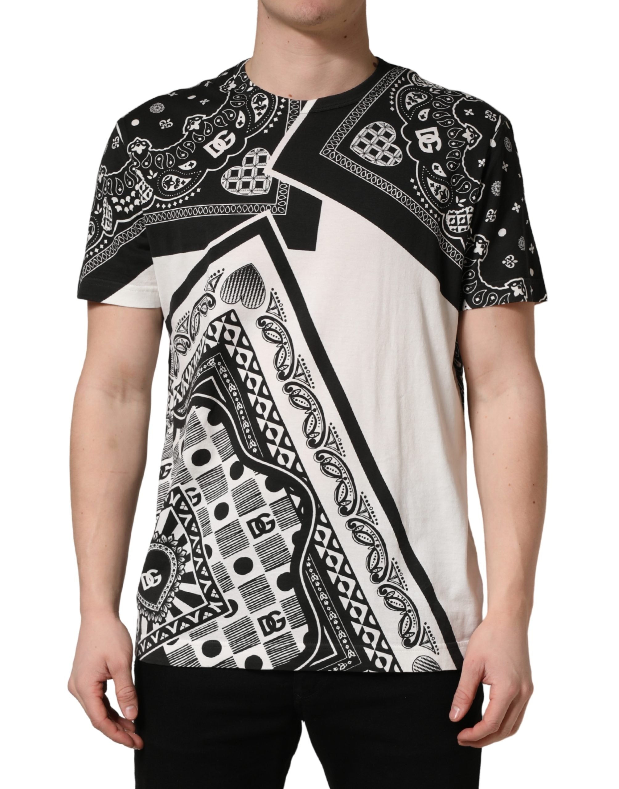 Dolce & Gabbana Black White Bandana Cotton Crew Neck T-shirt Dolce & Gabbana