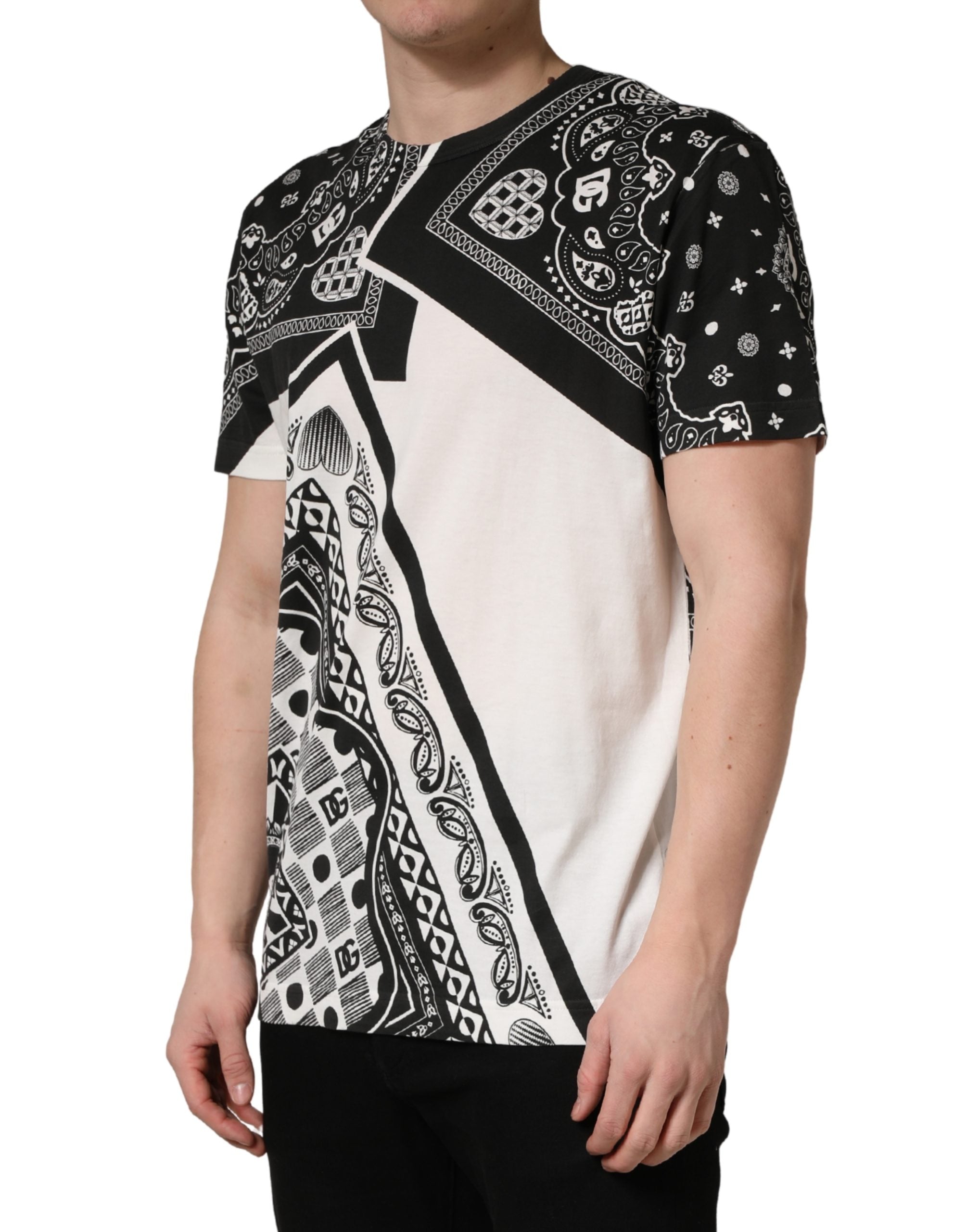 Dolce & Gabbana Black White Bandana Cotton Crew Neck T-shirt Dolce & Gabbana
