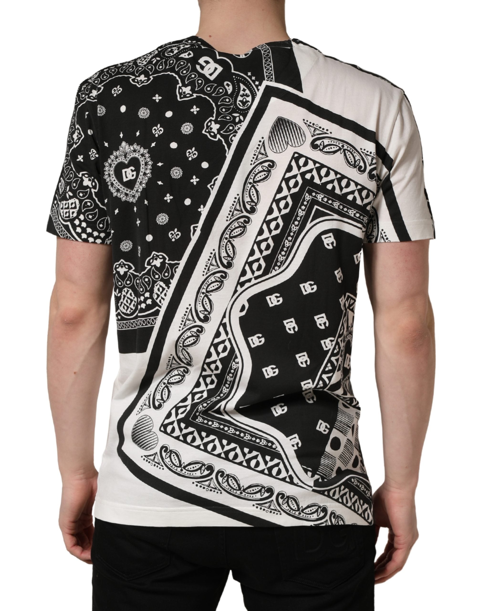 Dolce & Gabbana Black White Bandana Cotton Crew Neck T-shirt Dolce & Gabbana