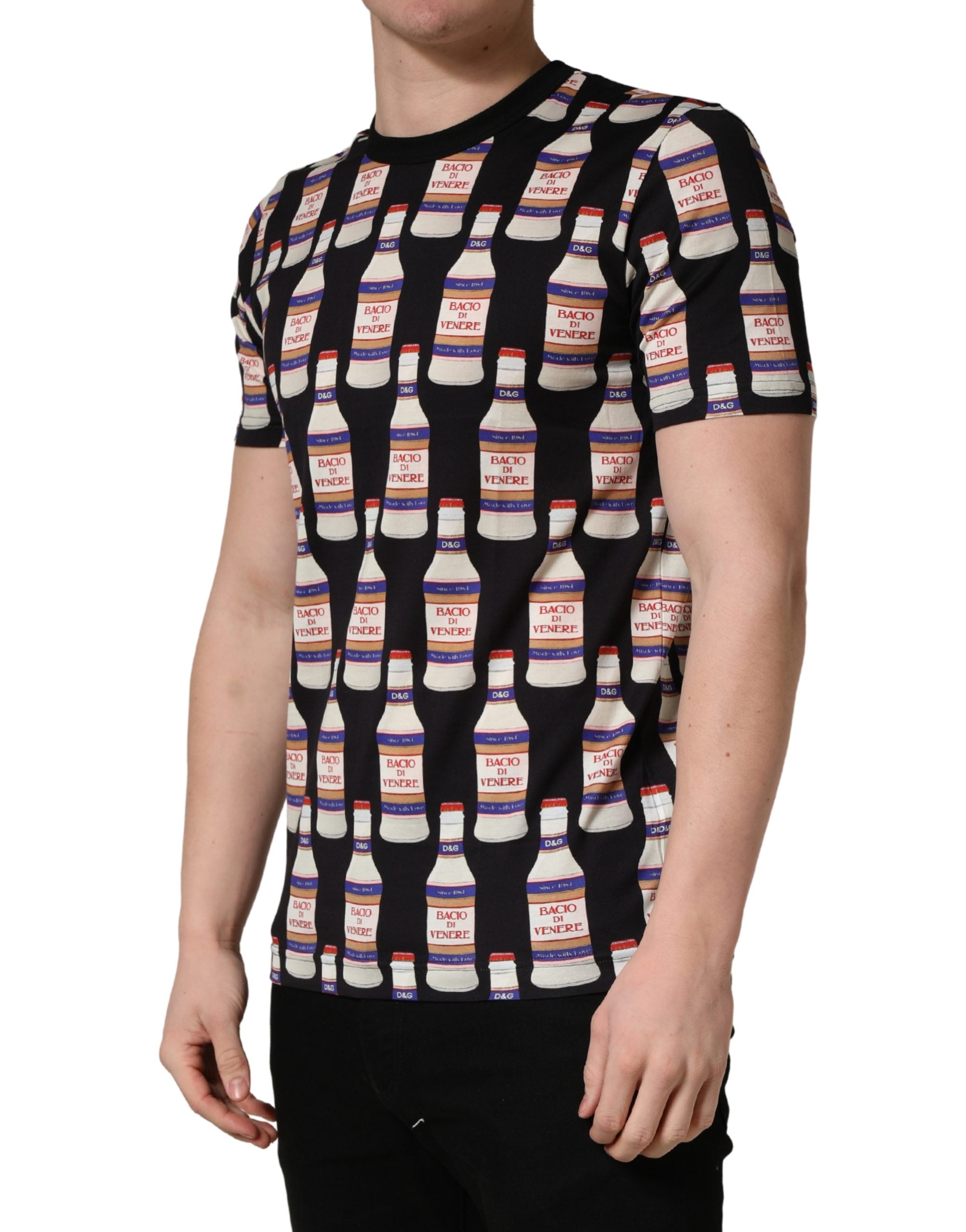Dolce & Gabbana Black Bottle Print Cotton Crew Neck T-shirt Dolce & Gabbana